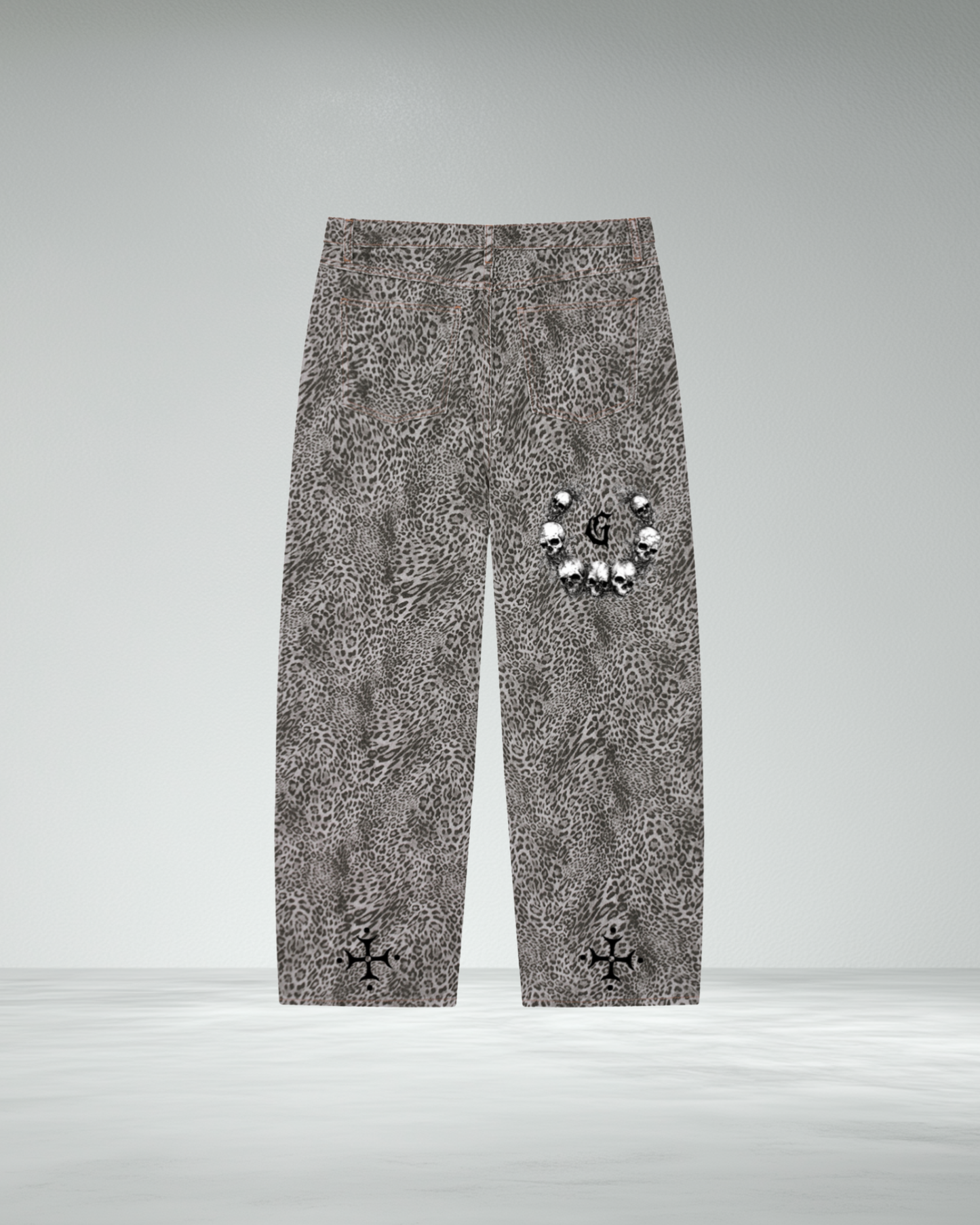Vintage Wash Wide Leg Leopard Jeans