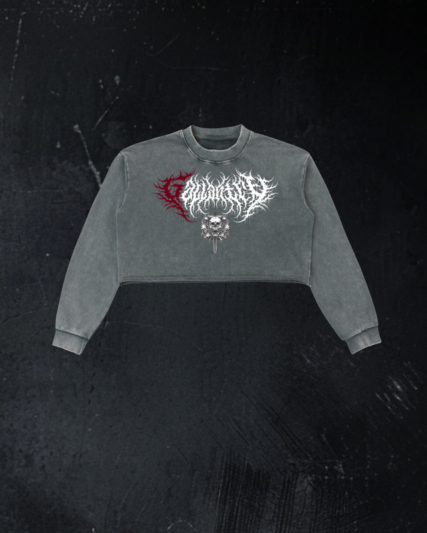 Deathcore vintage wash raw edge cropped sweatshirt