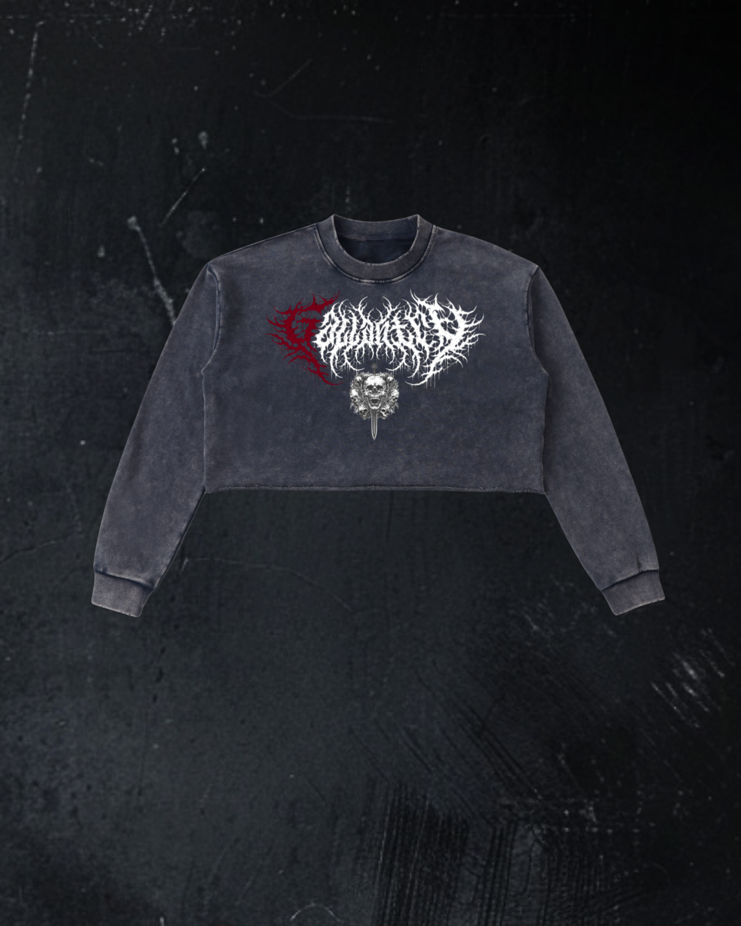 Deathcore vintage wash raw edge cropped sweatshirt