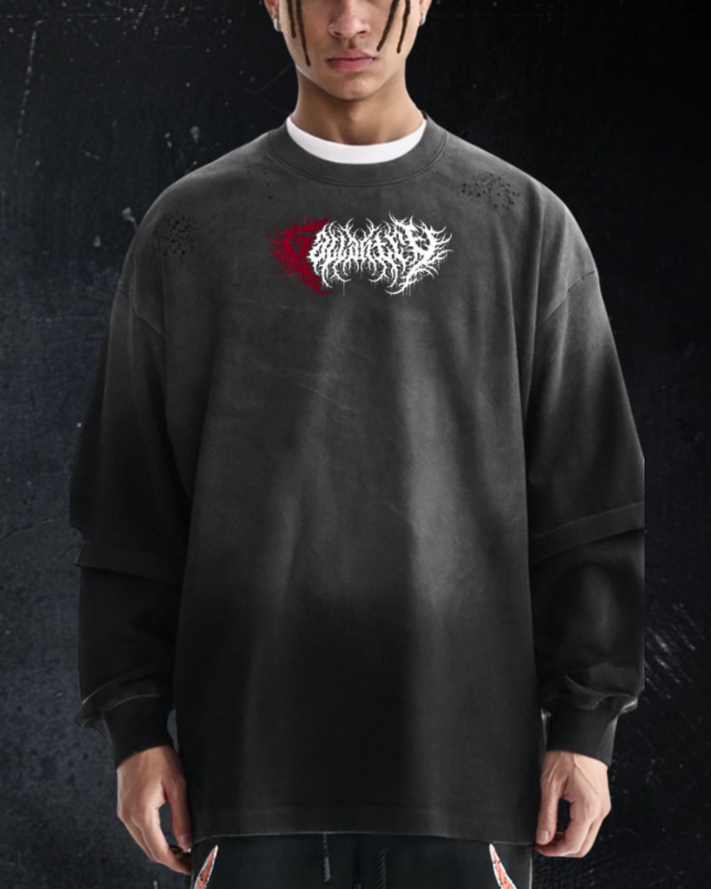 Deathcore sunfaded frayed faux two-piece t