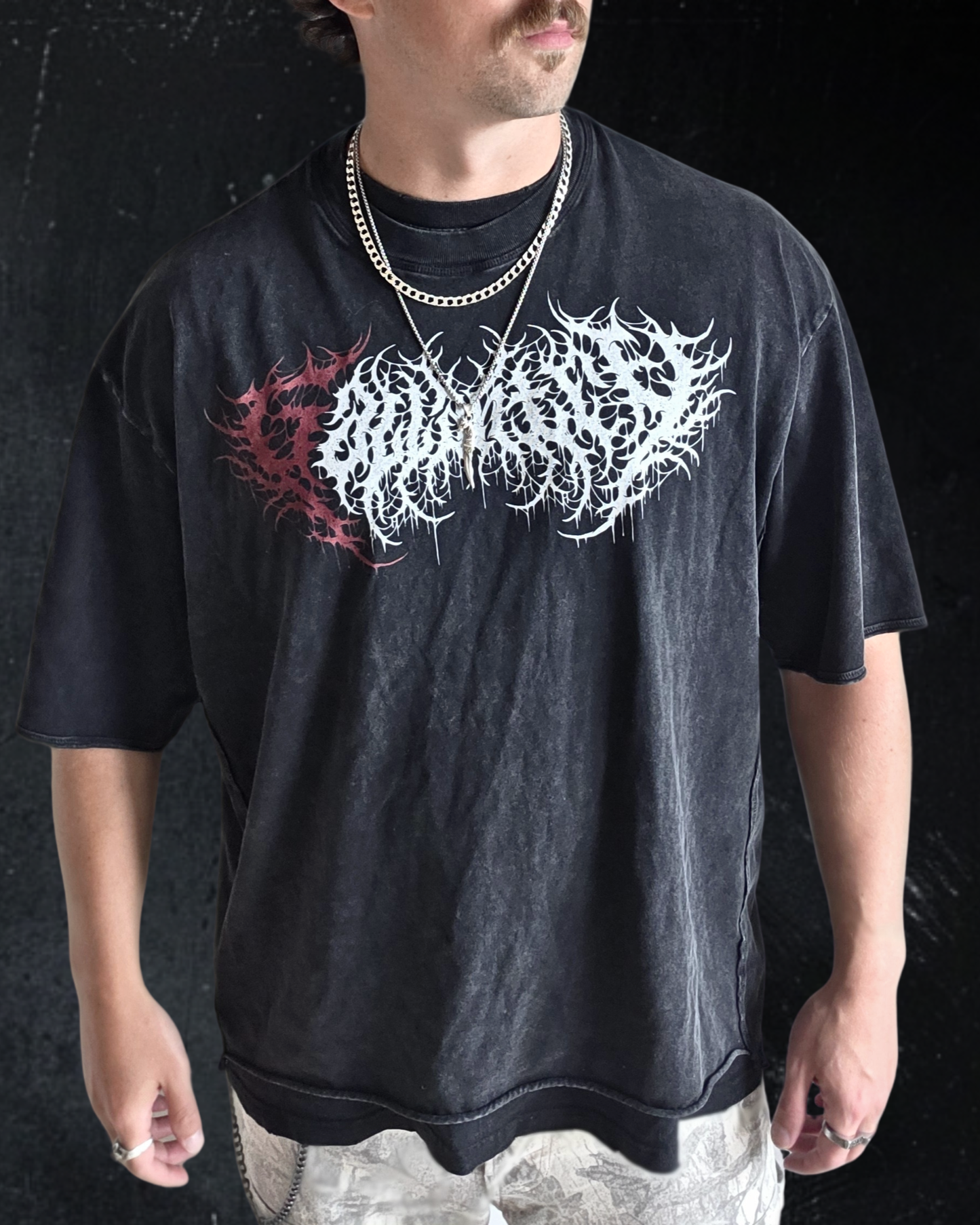 Deathcore raw edge vintage wash boxy t