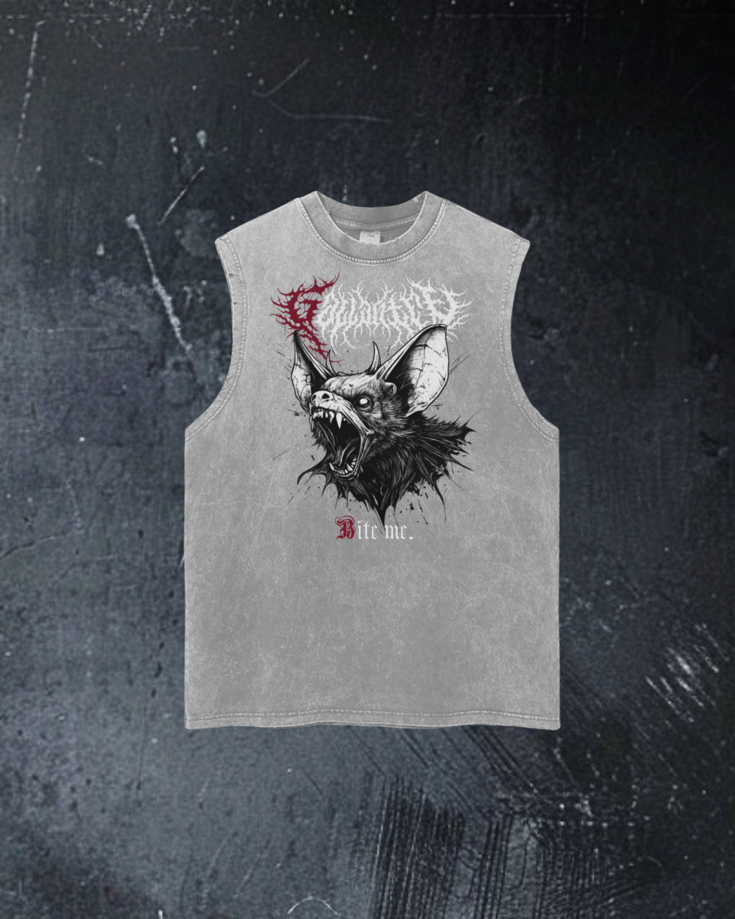 Deathcore vintage wash 'Bite Me' frayed tank