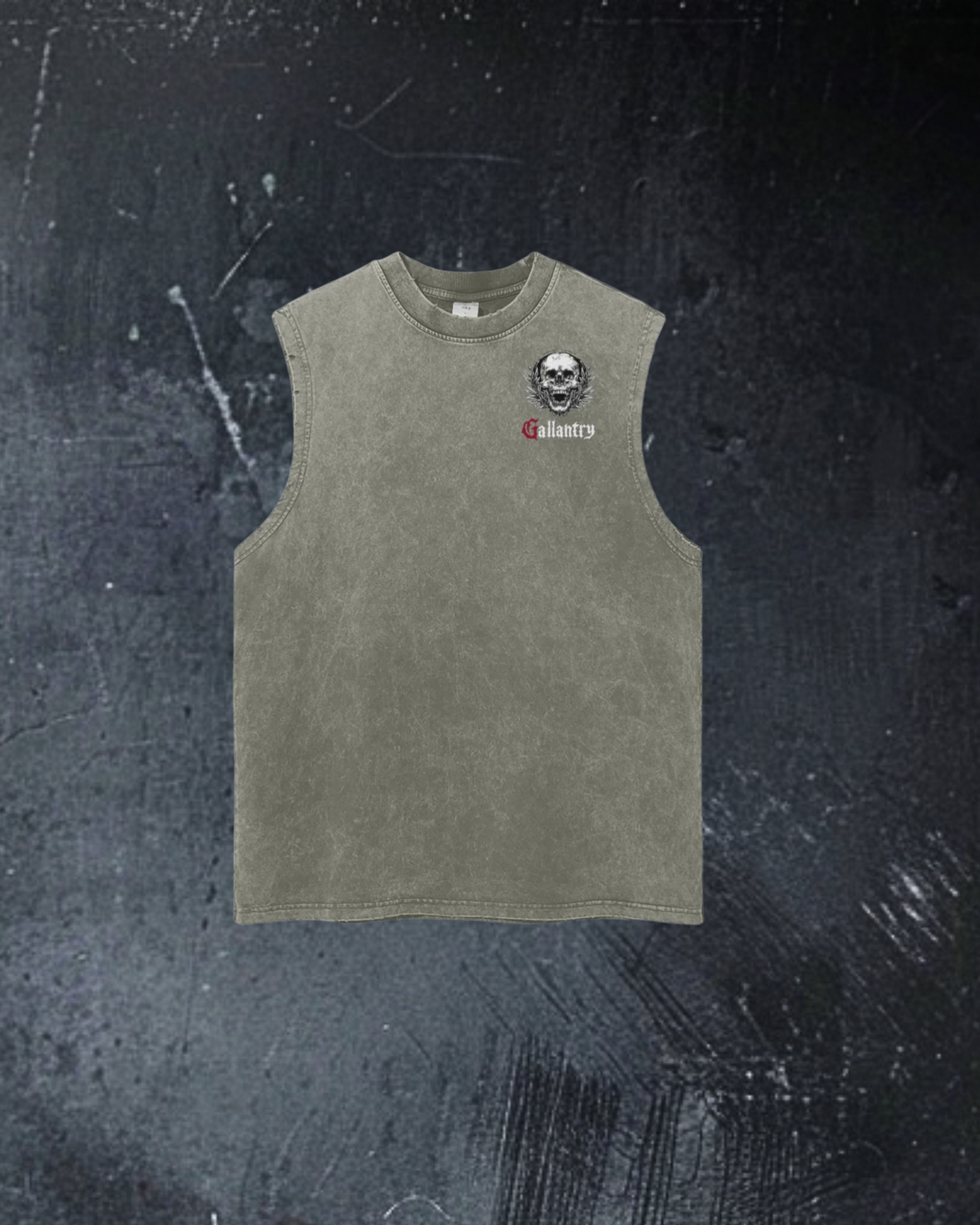 Classic vintage wash frayed hem 'laurelled' tank
