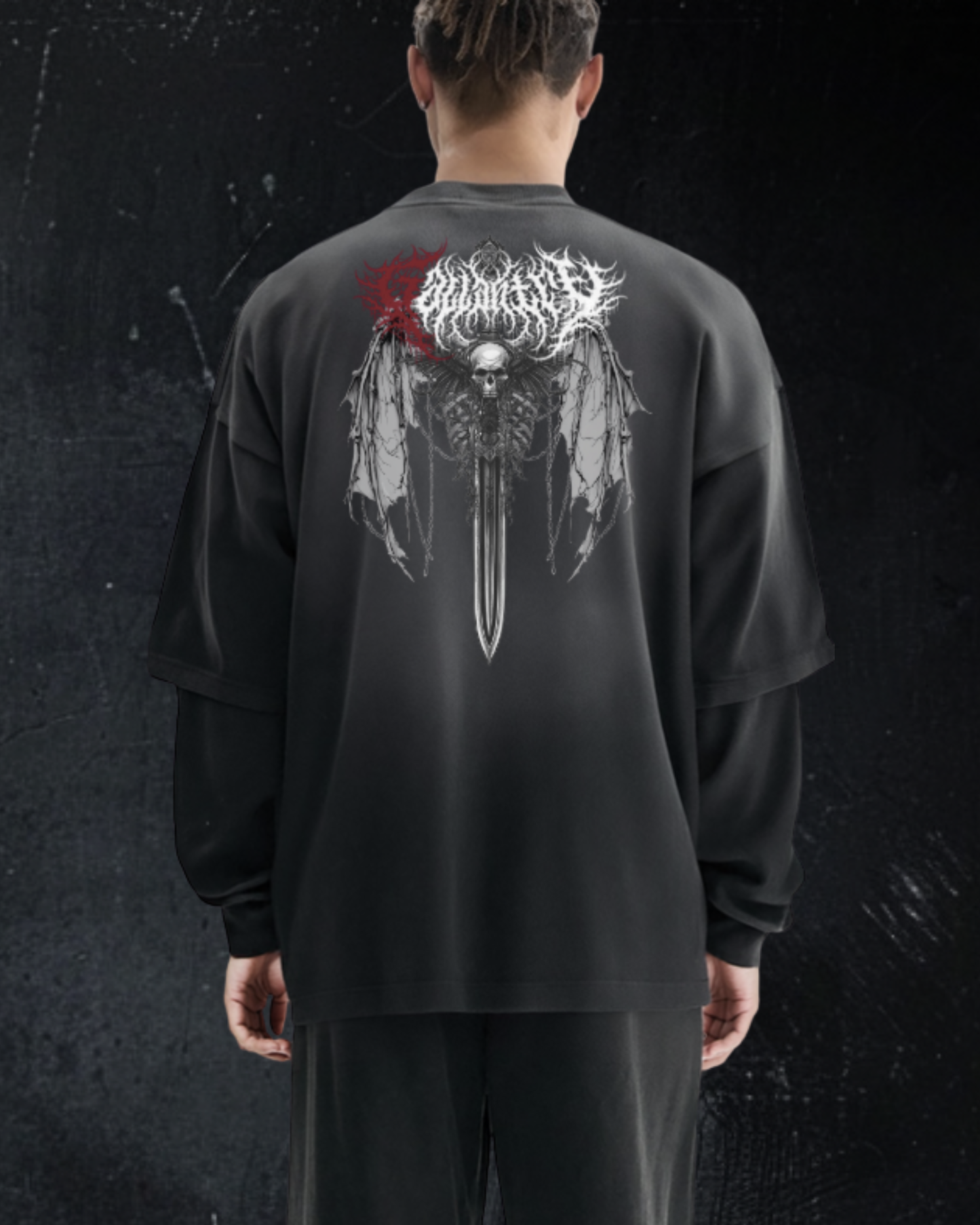 Deathcore sunfaded frayed faux two-piece t