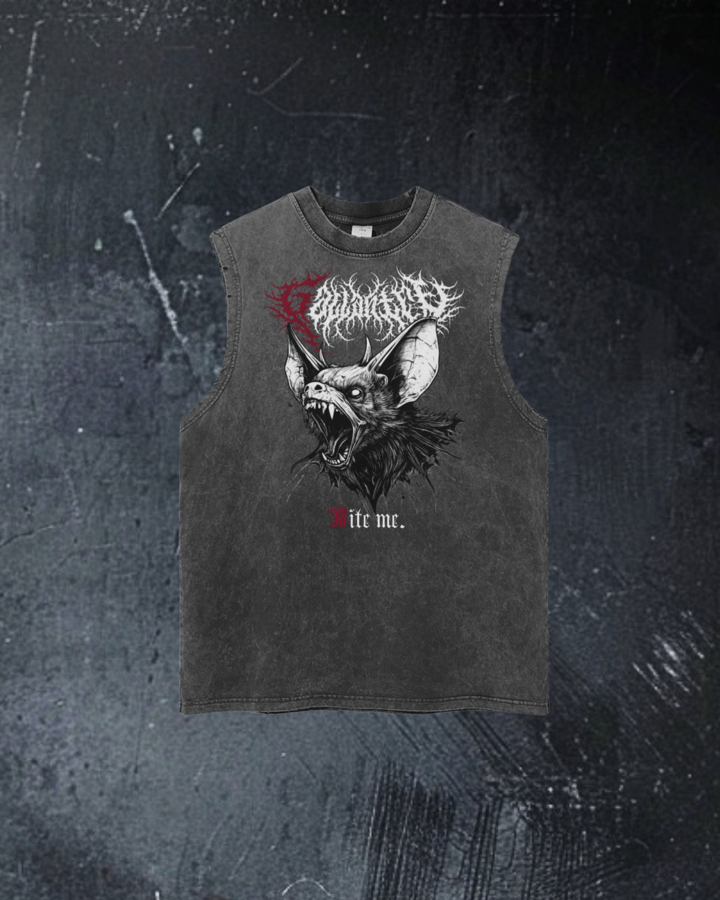Deathcore vintage wash 'Bite Me' frayed tank