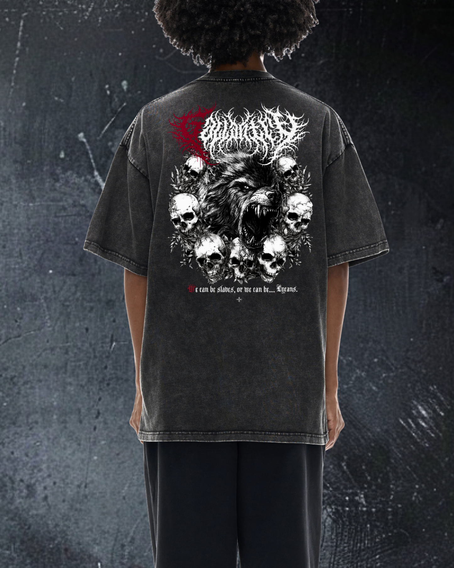 Deathcore 'We can be Lycans' vintage wash pump cover t