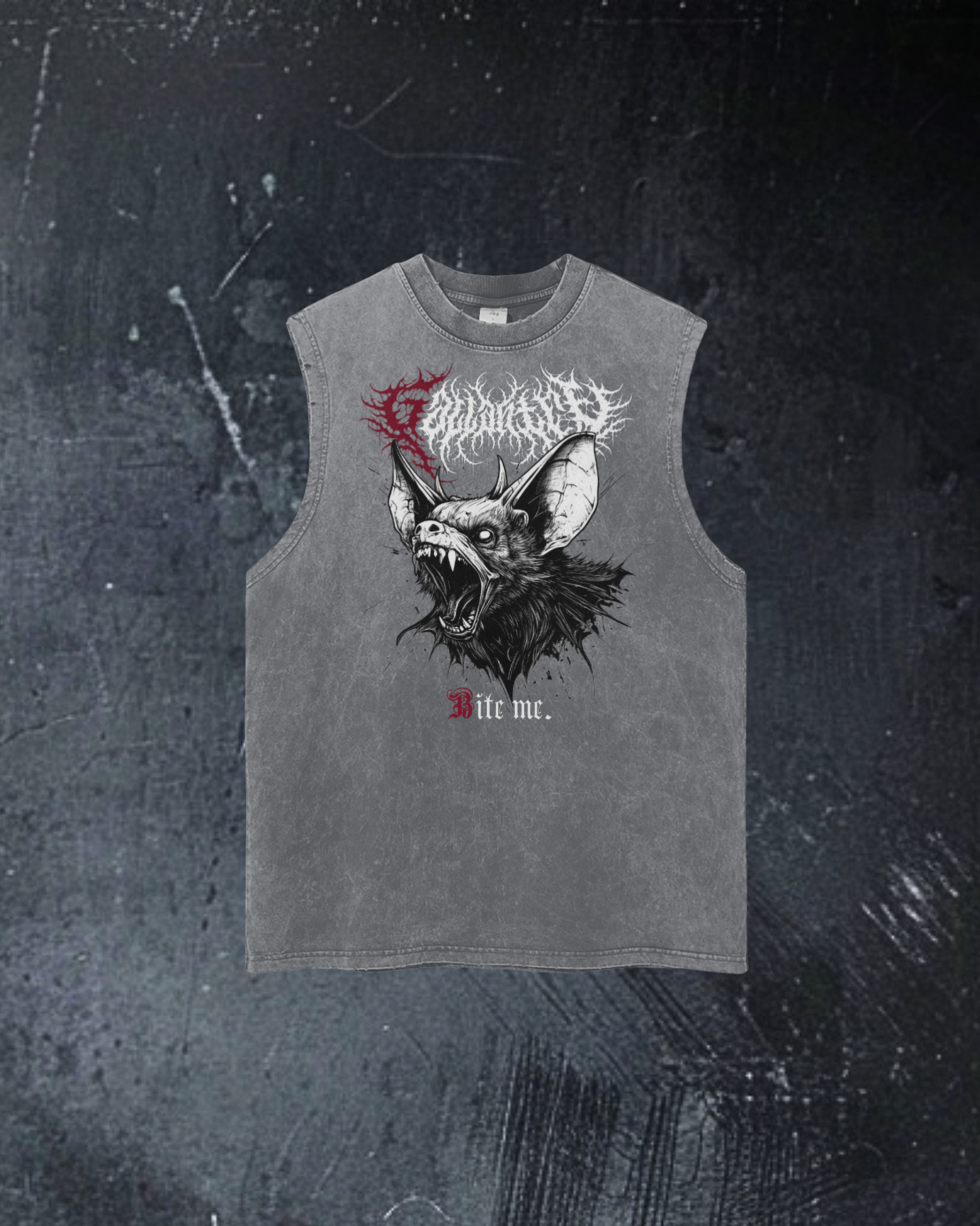 Deathcore vintage wash 'Bite Me' frayed tank