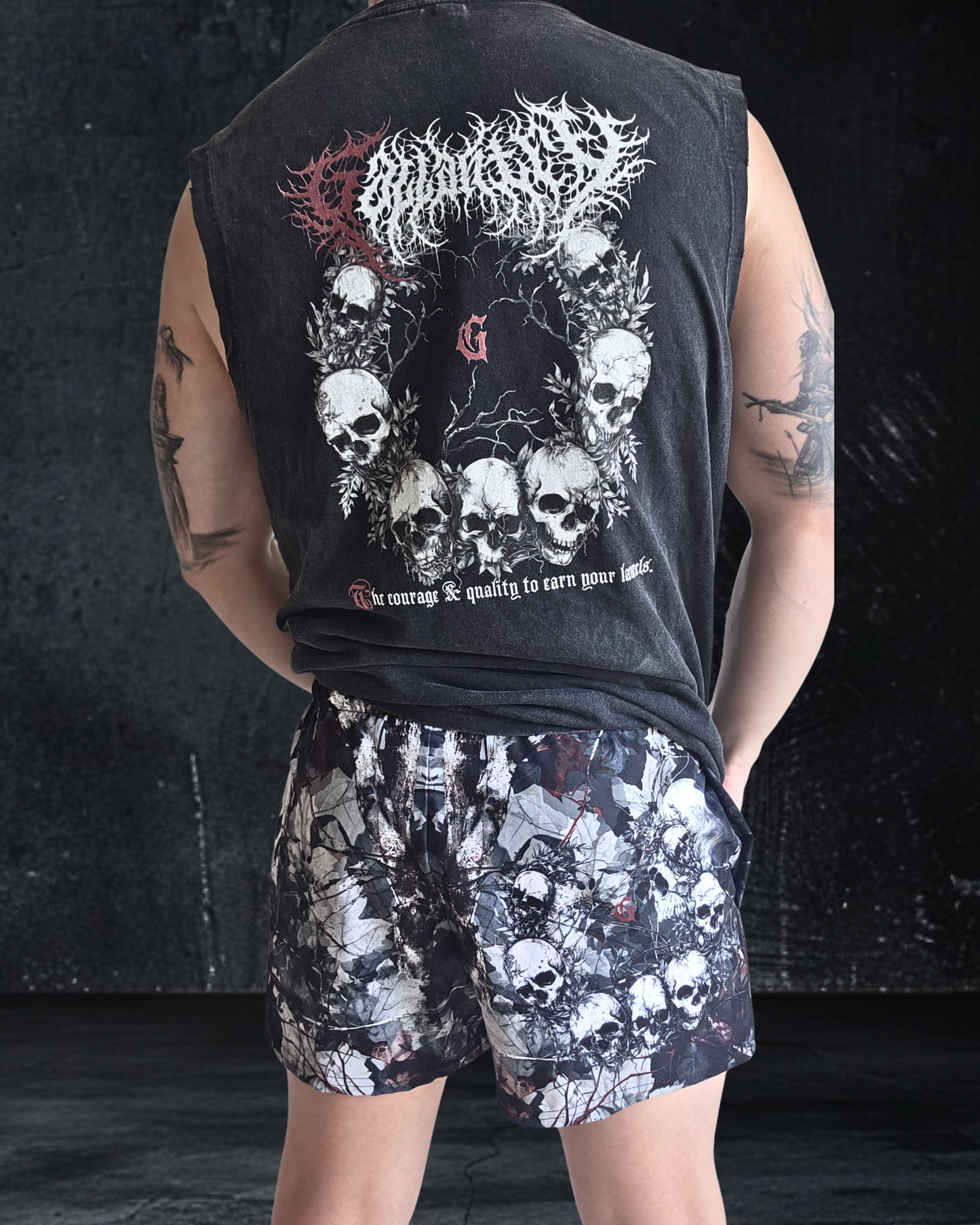 Deathcore skull camo training shorts