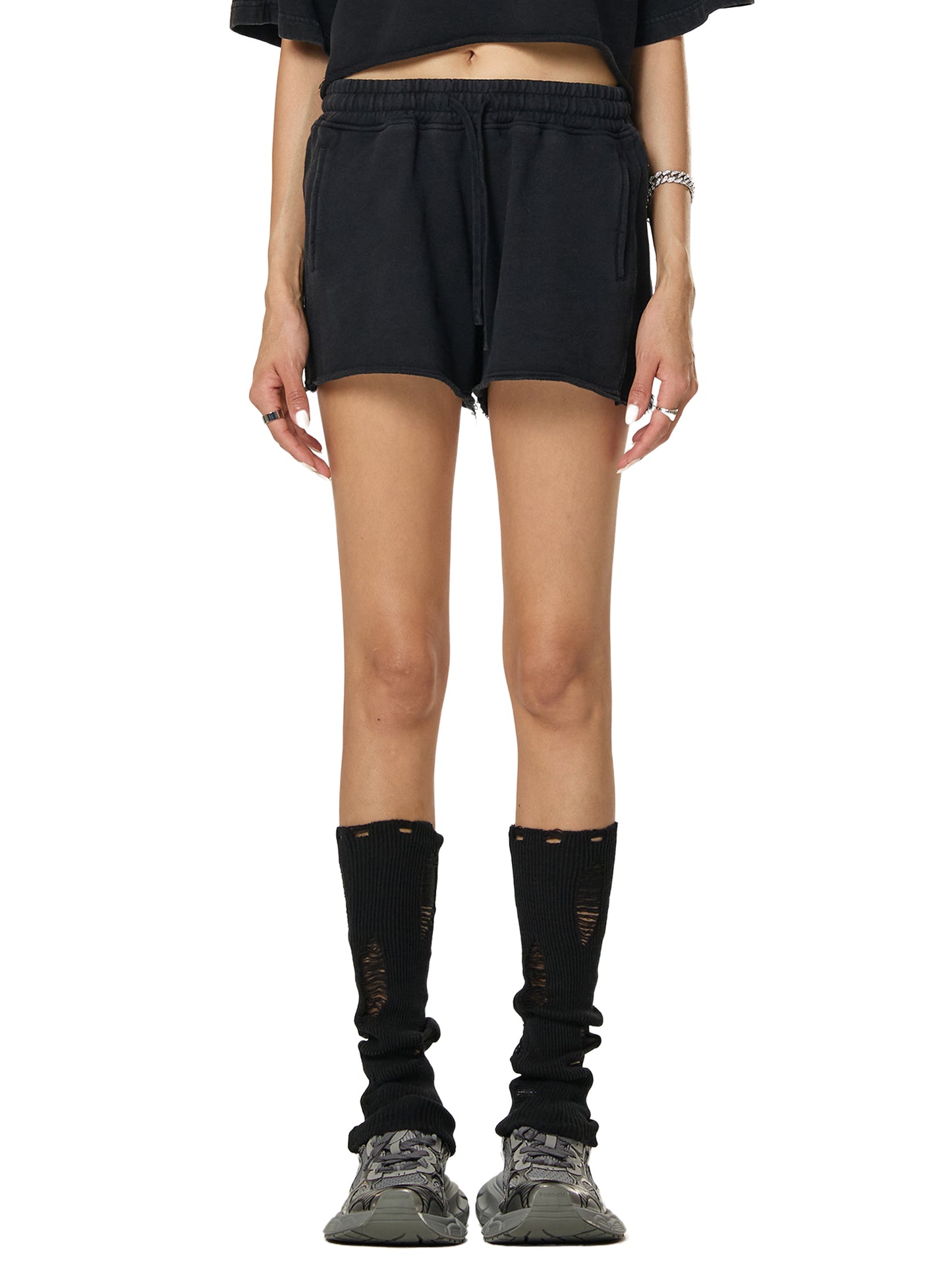 Women's 'Deathcore' snow wash raw edge shorts