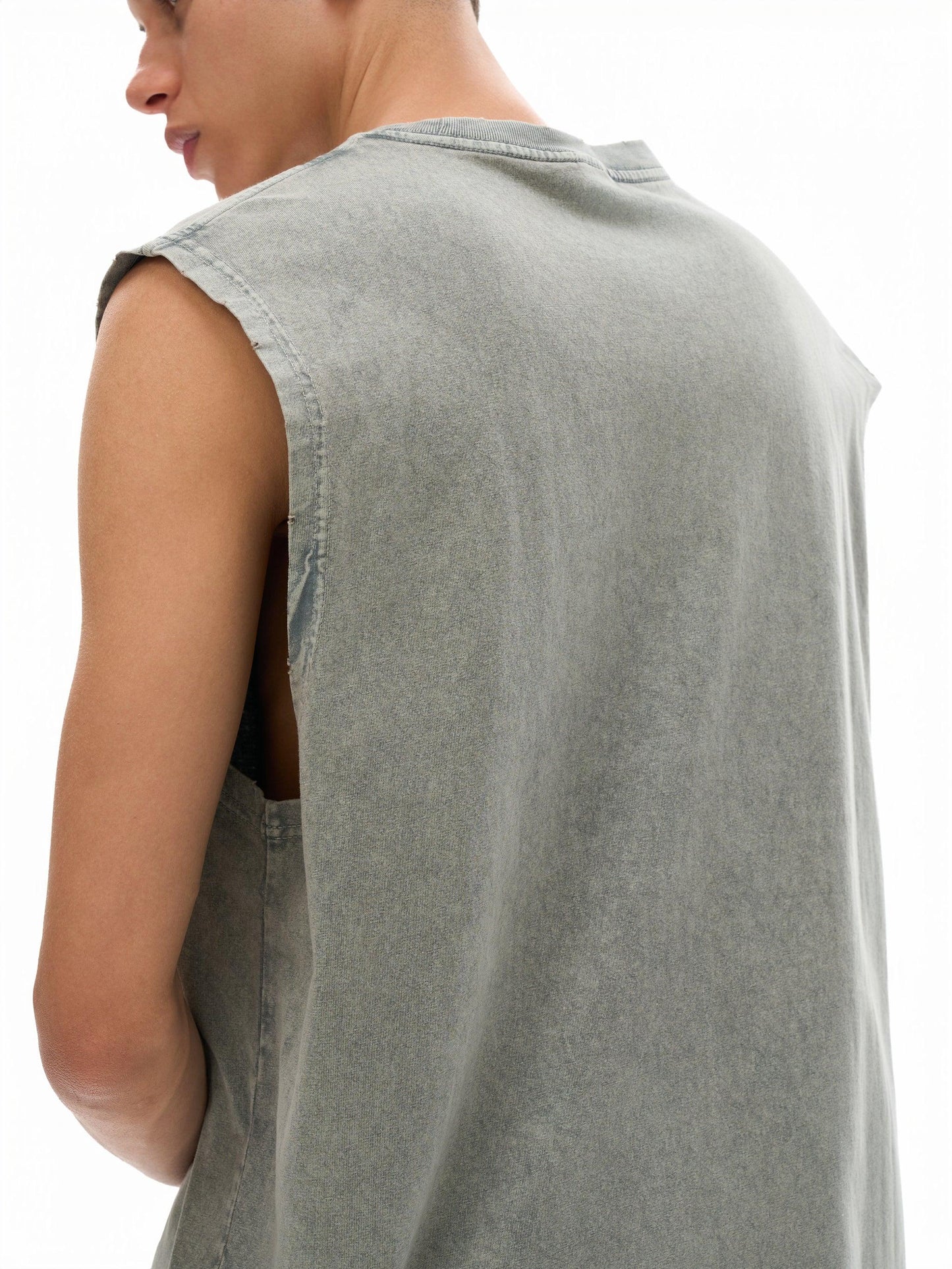 Classic snow washed frayed hem 'laurelled' tank - Studio Gallantry