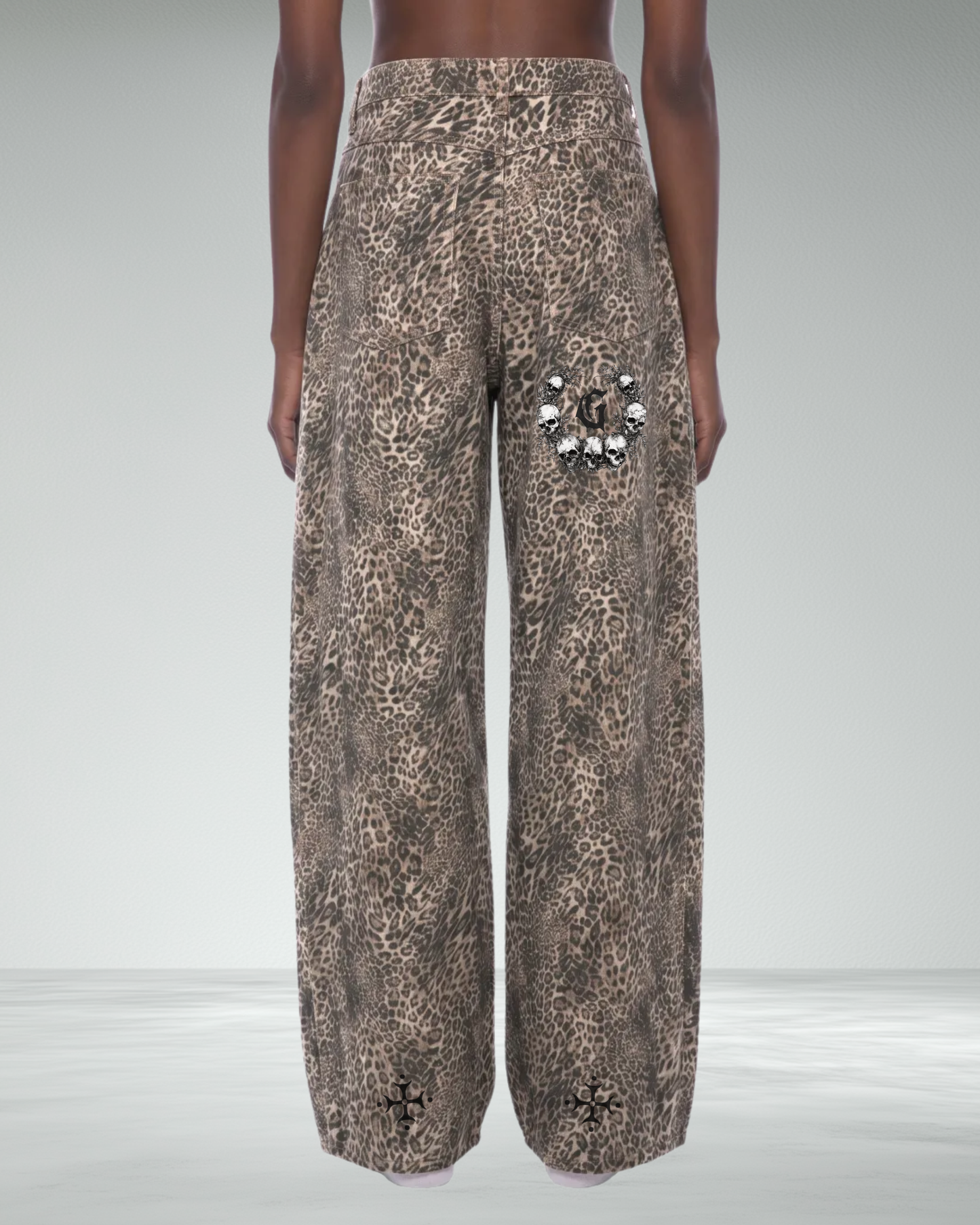 Vintage Wash Wide Leg Leopard Jeans