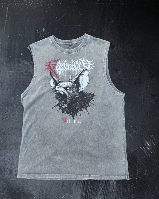 Deathcore vintage wash 'Bite Me' frayed tank