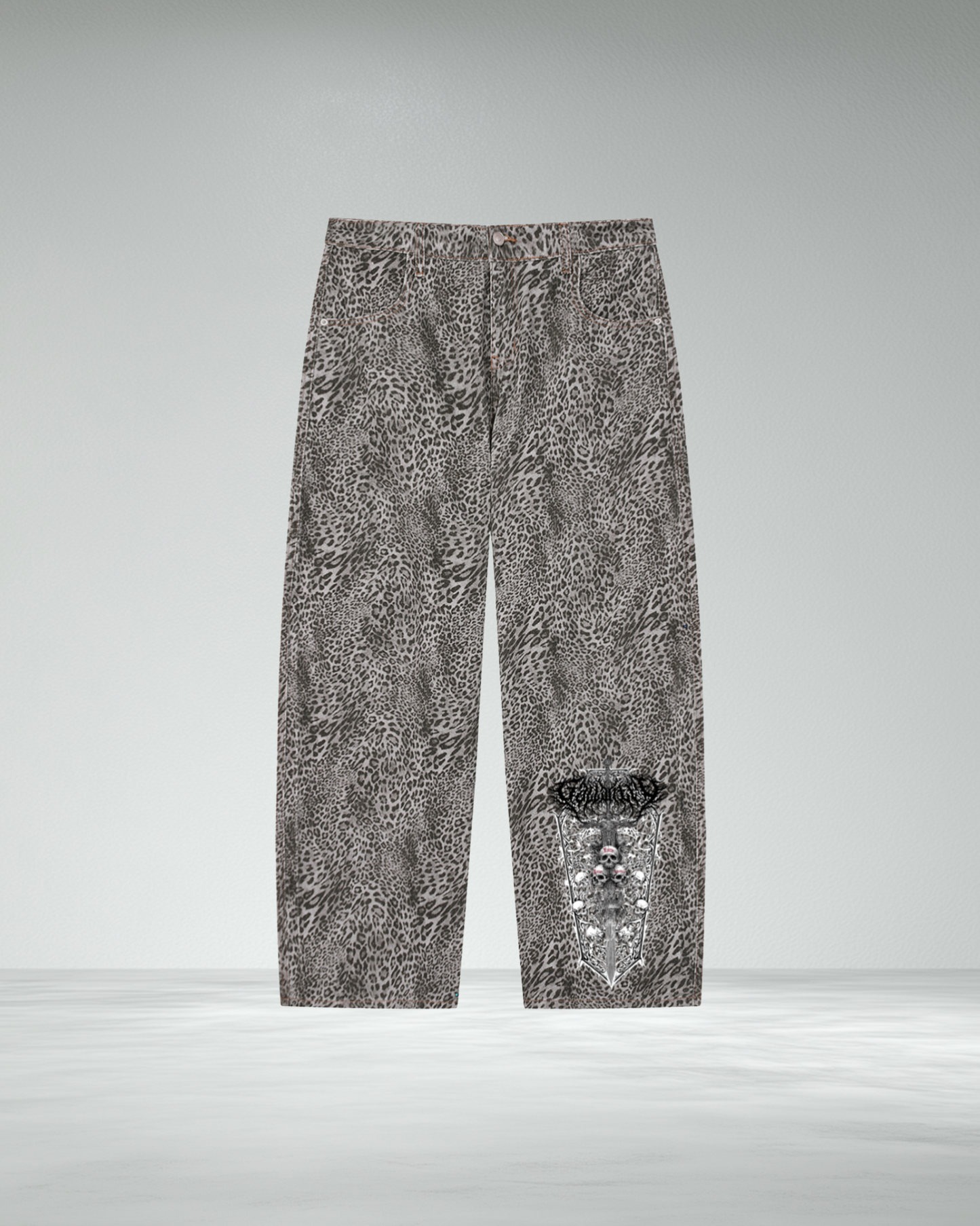 Vintage Wash Wide Leg Leopard Jeans