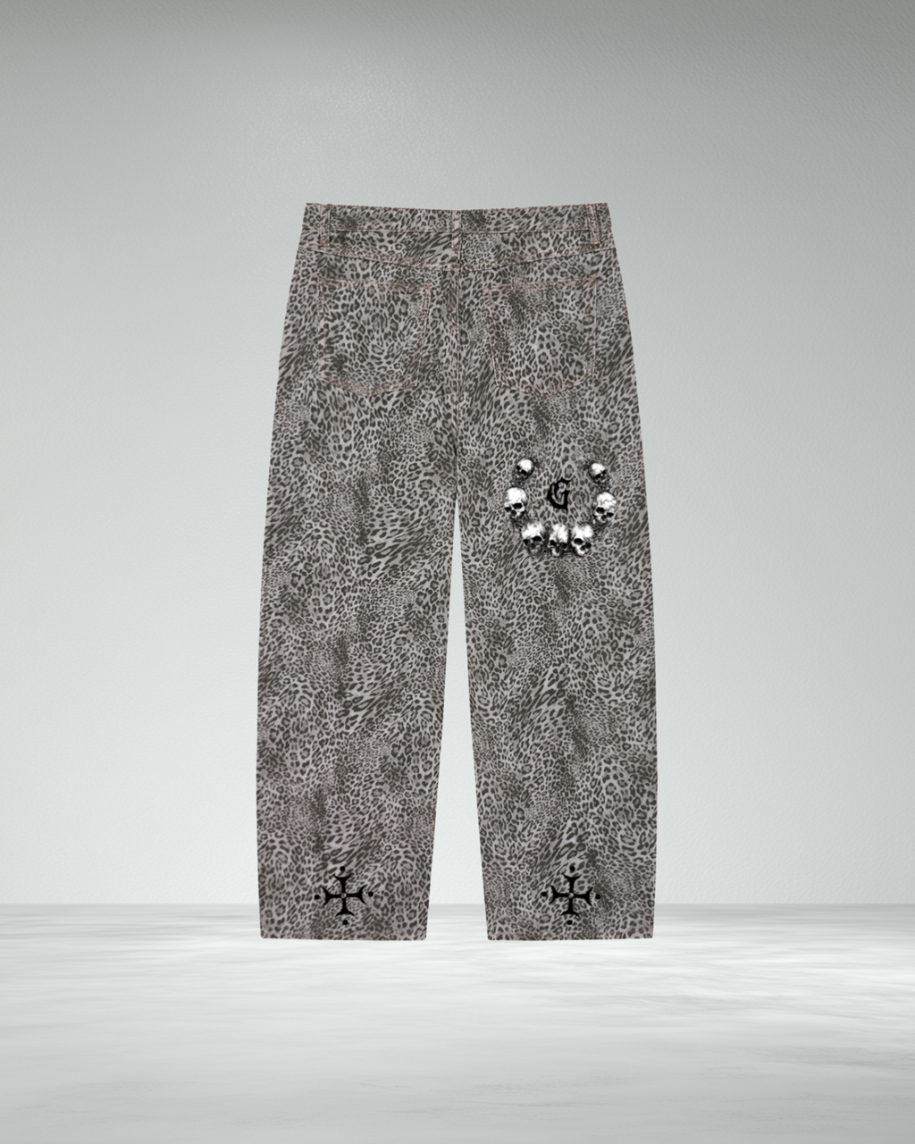Vintage Wash Wide Leg Leopard Jeans