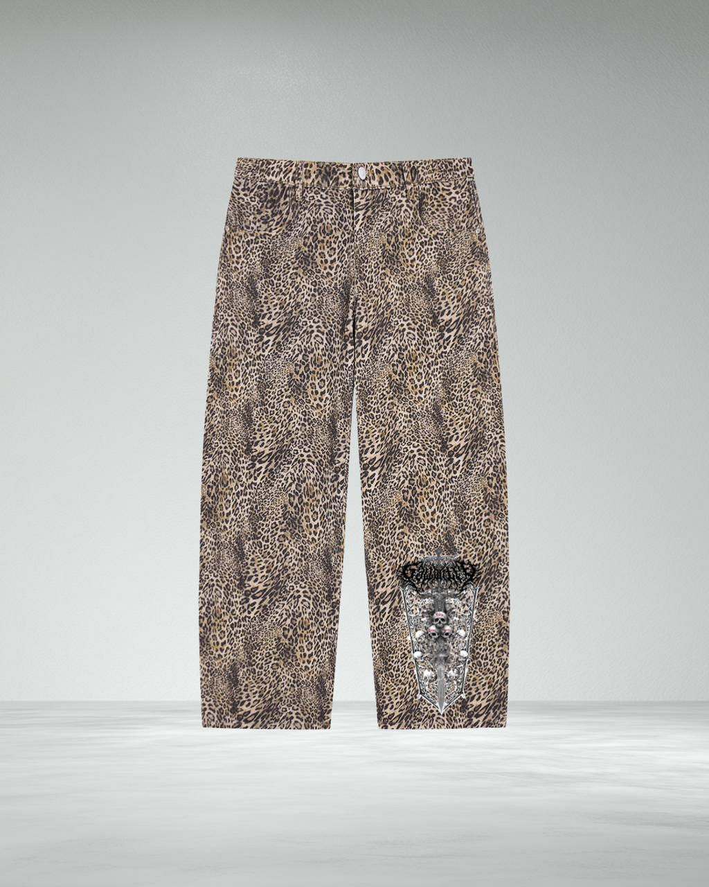 Vintage Wash Wide Leg Leopard Jeans