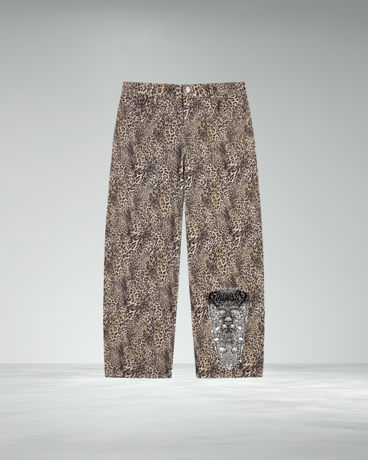 Vintage Wash Wide Leg Leopard Jeans
