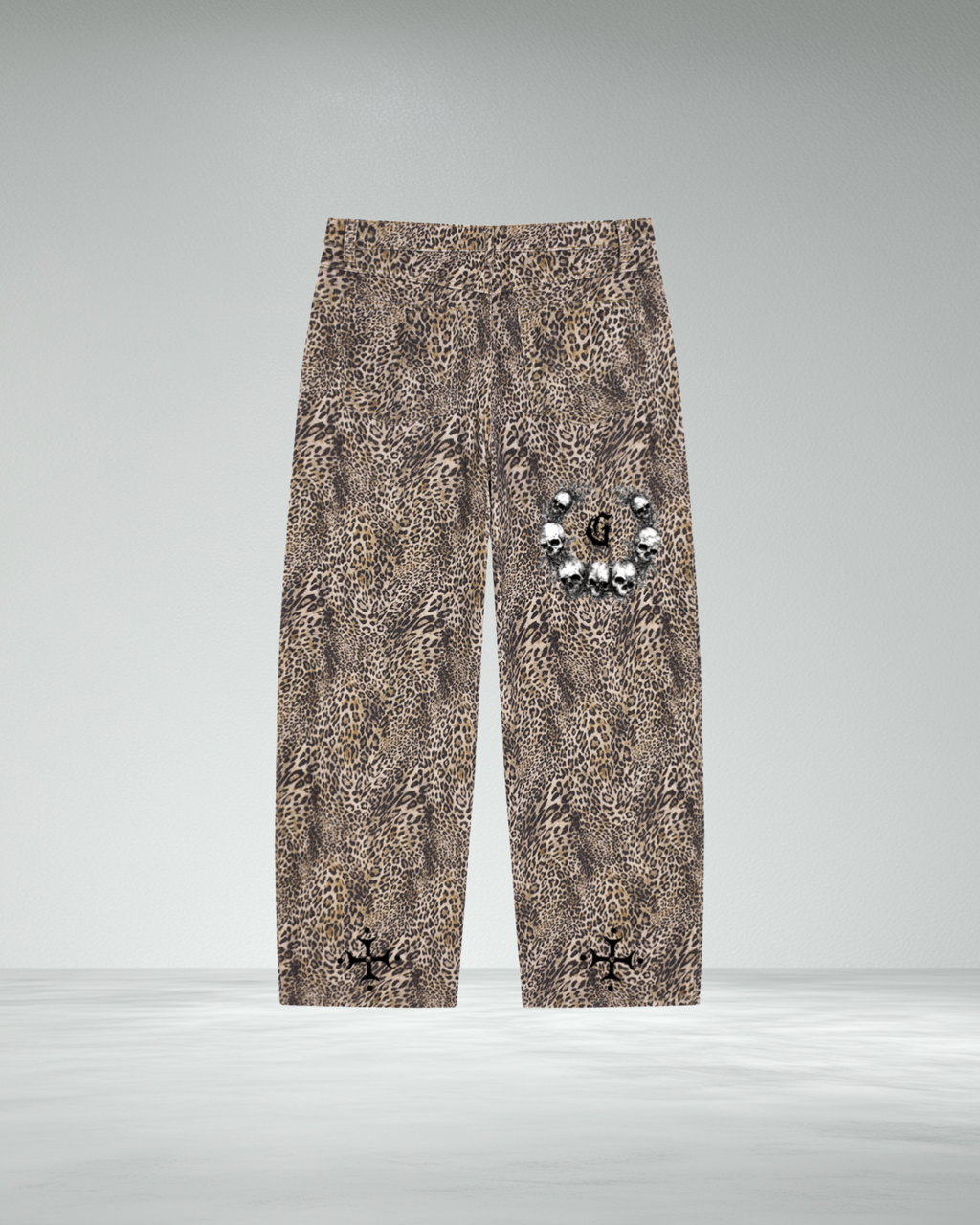 Vintage Wash Wide Leg Leopard Jeans