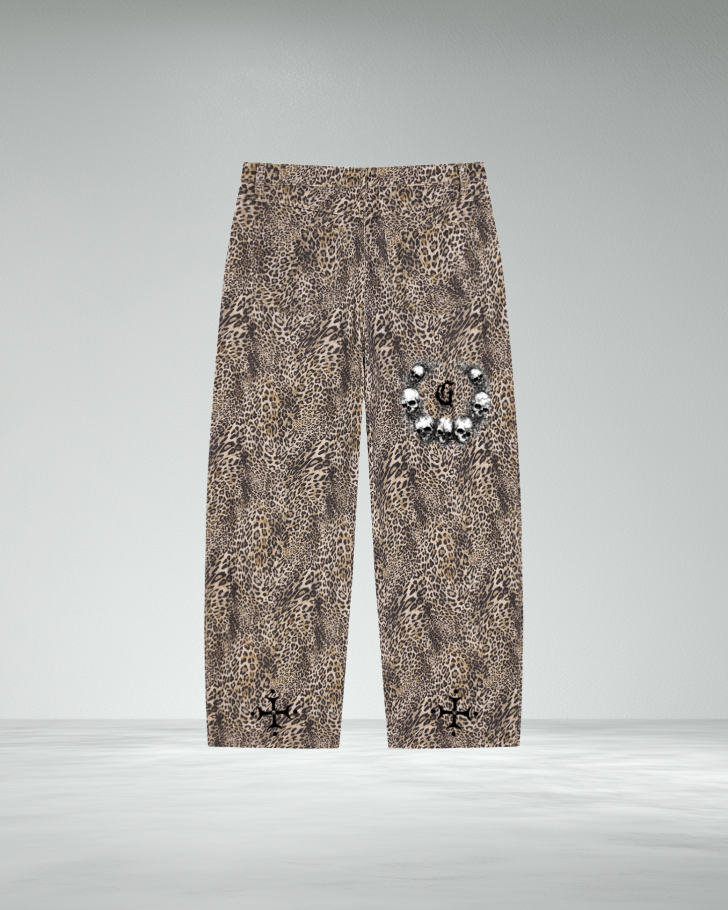 Vintage Wash Wide Leg Leopard Jeans