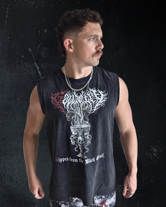Deathcore vintage wash 'Black Grail' frayed tank