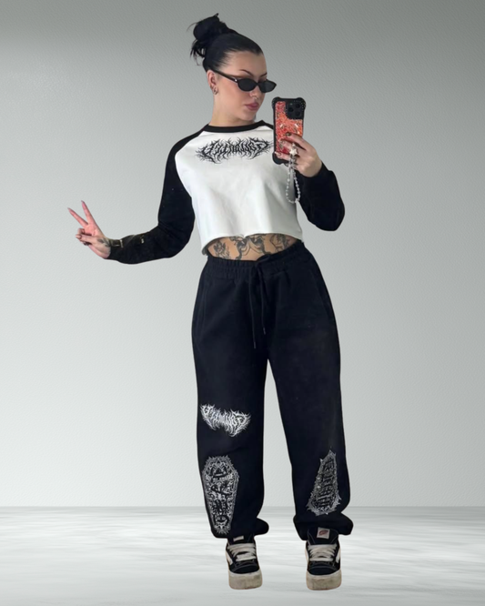 Cropped Contrast Raw Hem Sweatshirt