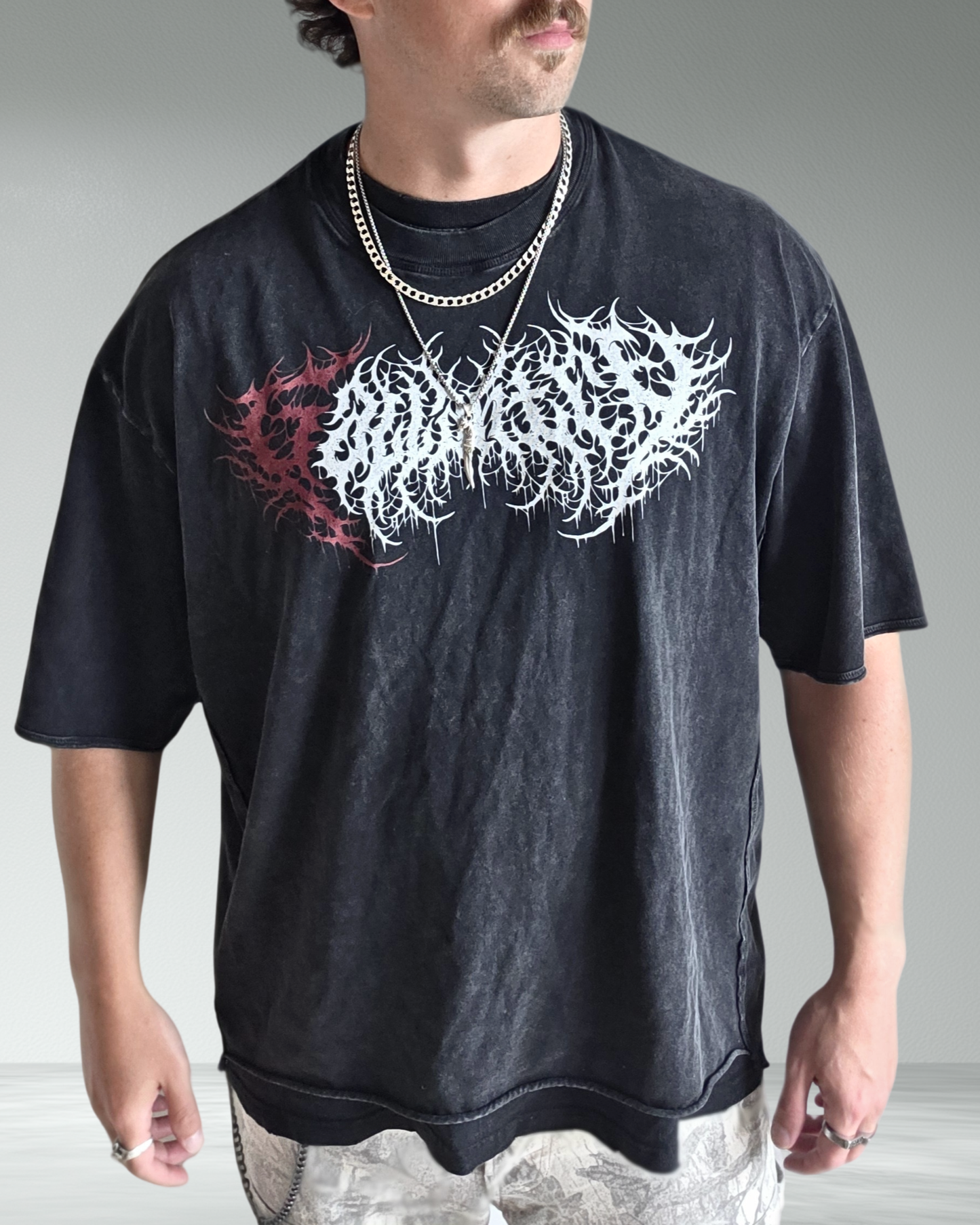 Deathcore raw edge vintage wash boxy t