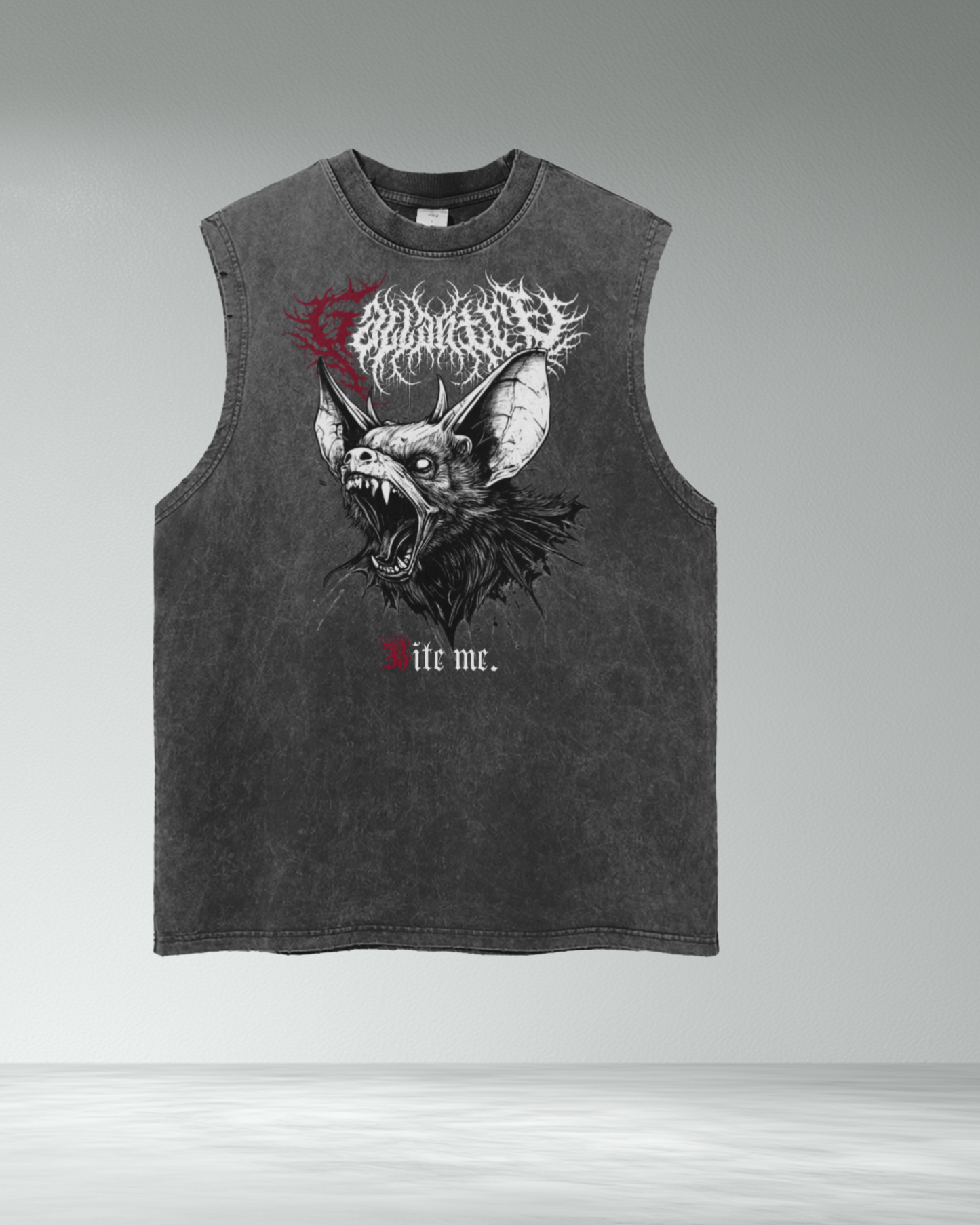 Deathcore vintage wash 'Bite Me' frayed tank