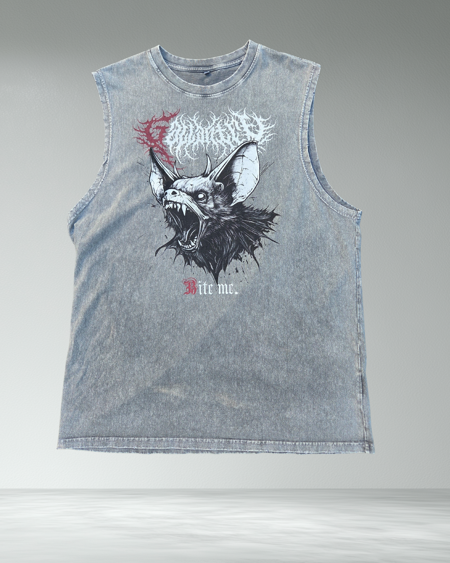 Deathcore vintage wash 'Bite Me' frayed tank