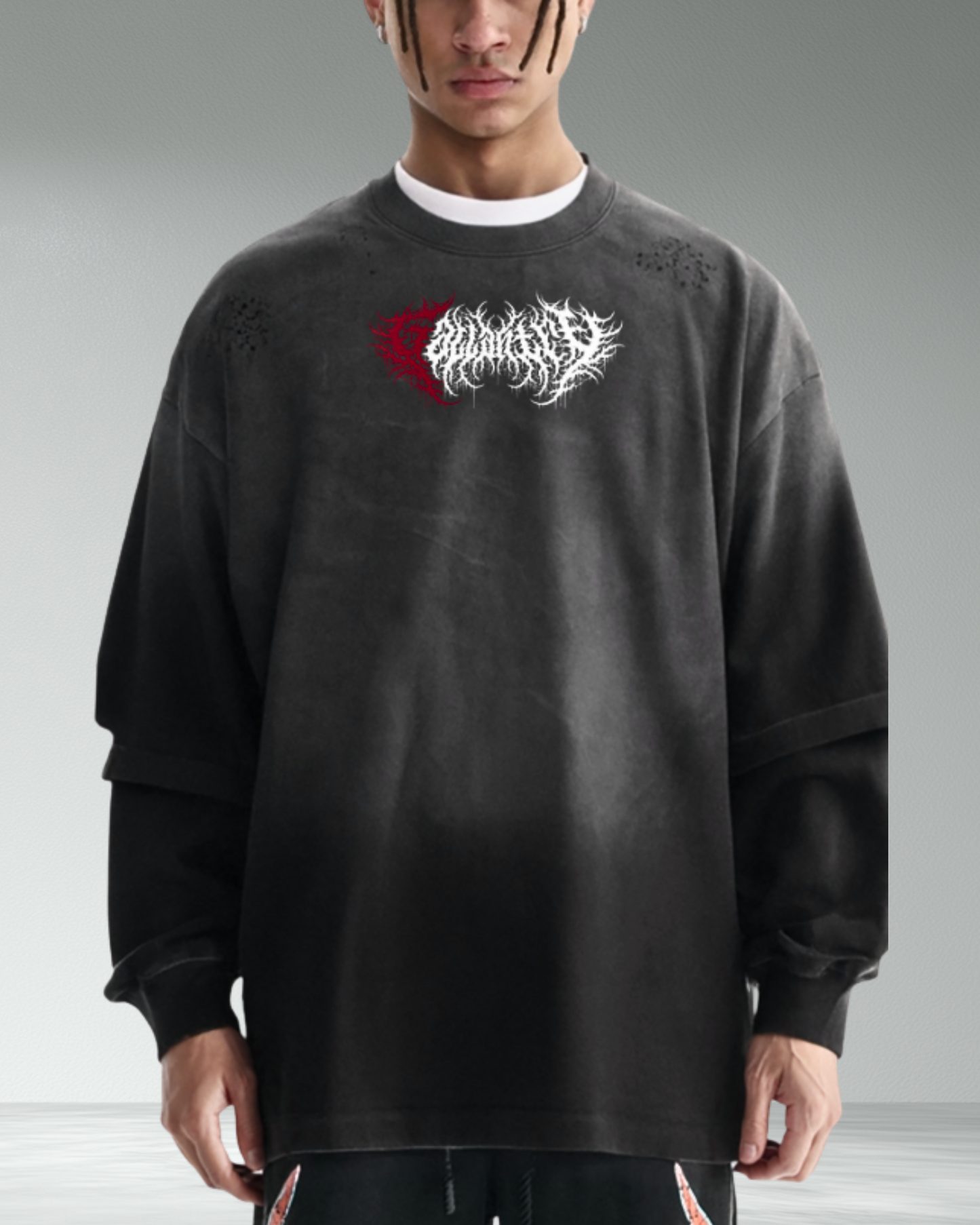 Deathcore sunfaded frayed faux two-piece t