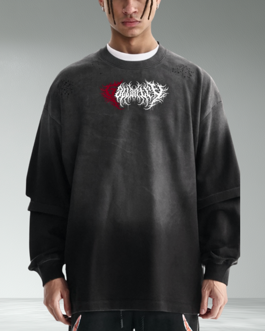 Deathcore sunfaded frayed faux two-piece t