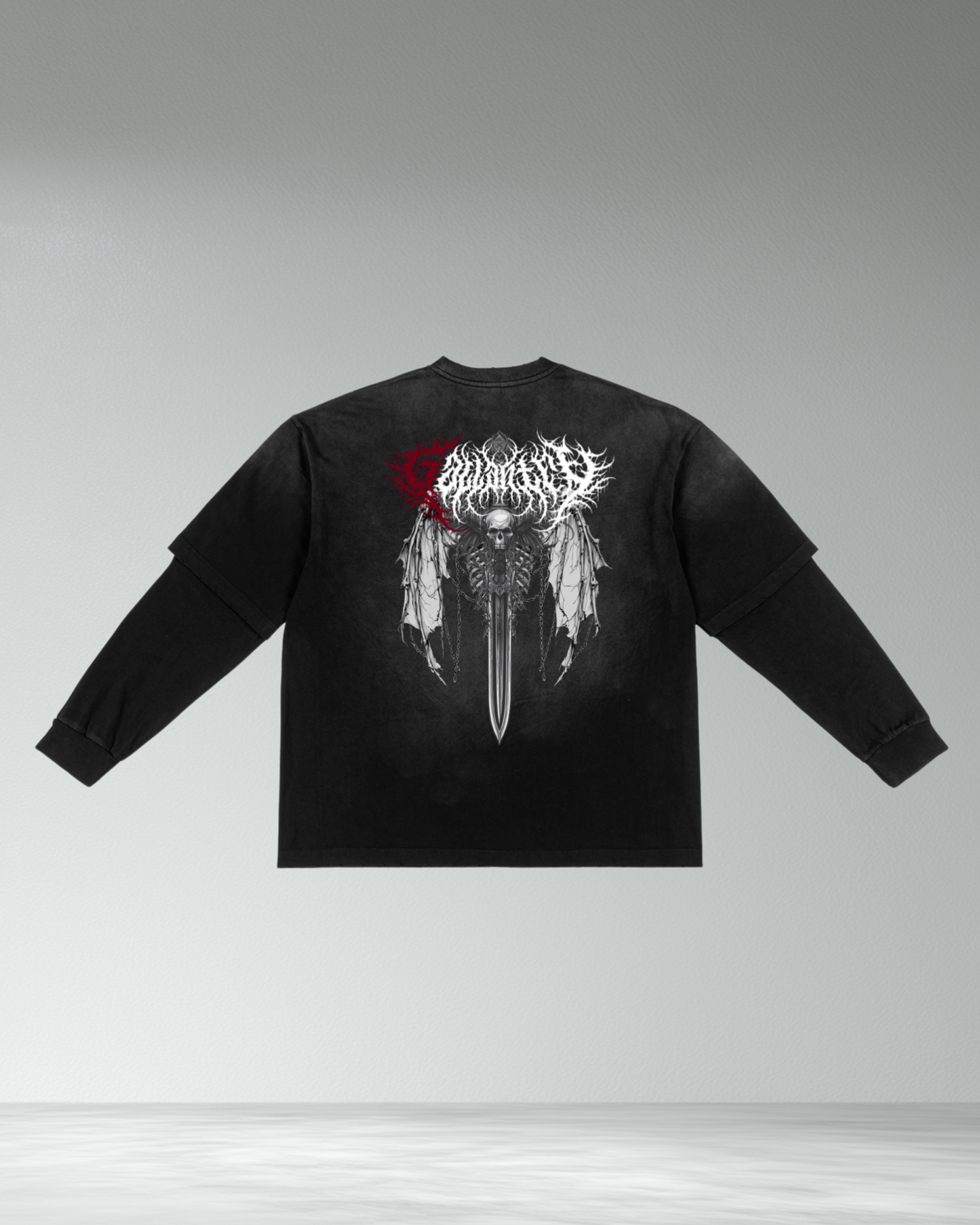 Deathcore sunfaded frayed faux two-piece t