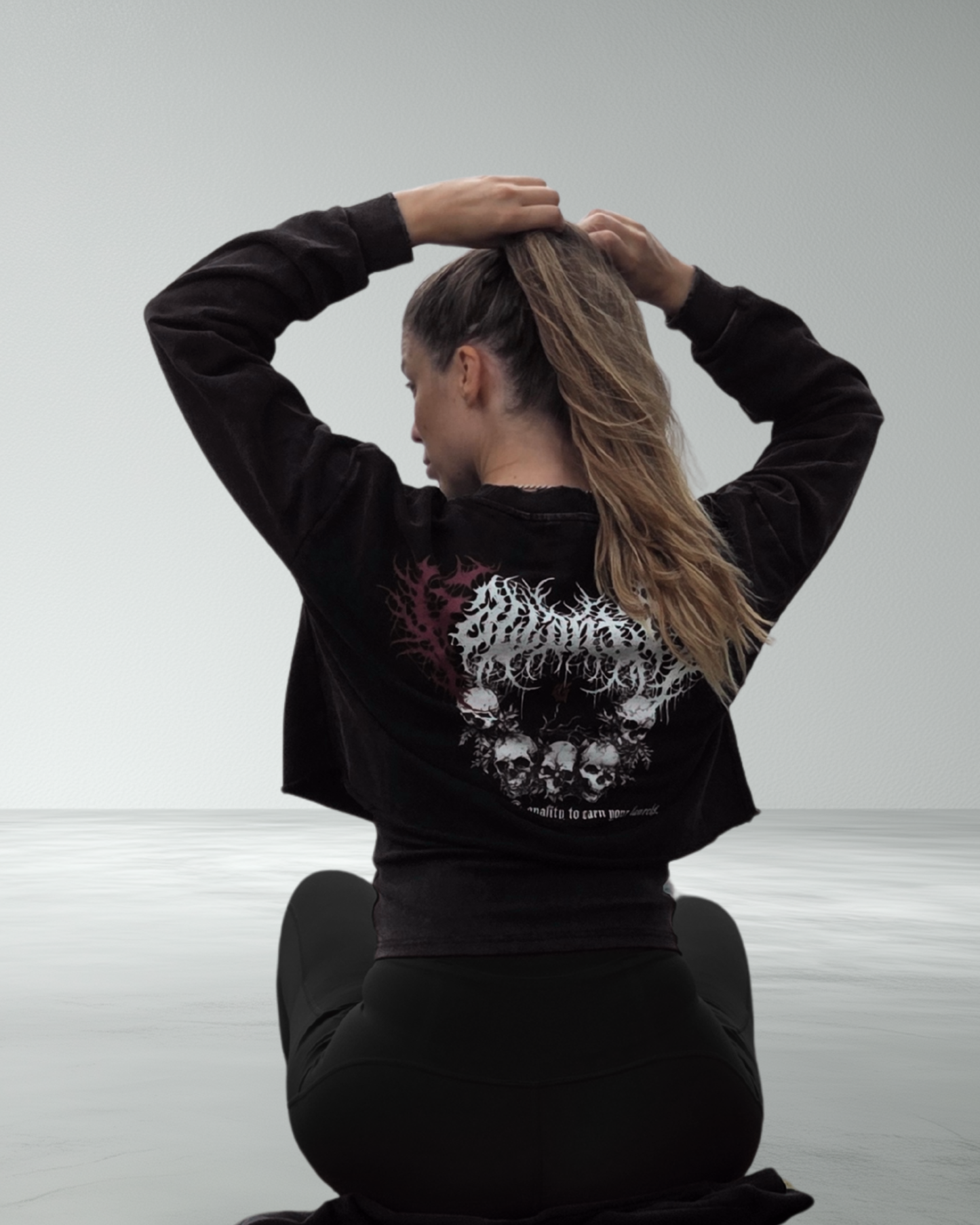Deathcore vintage wash raw edge cropped sweatshirt