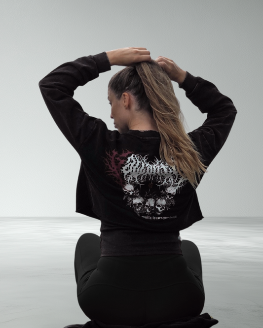 Deathcore vintage wash raw edge cropped sweatshirt