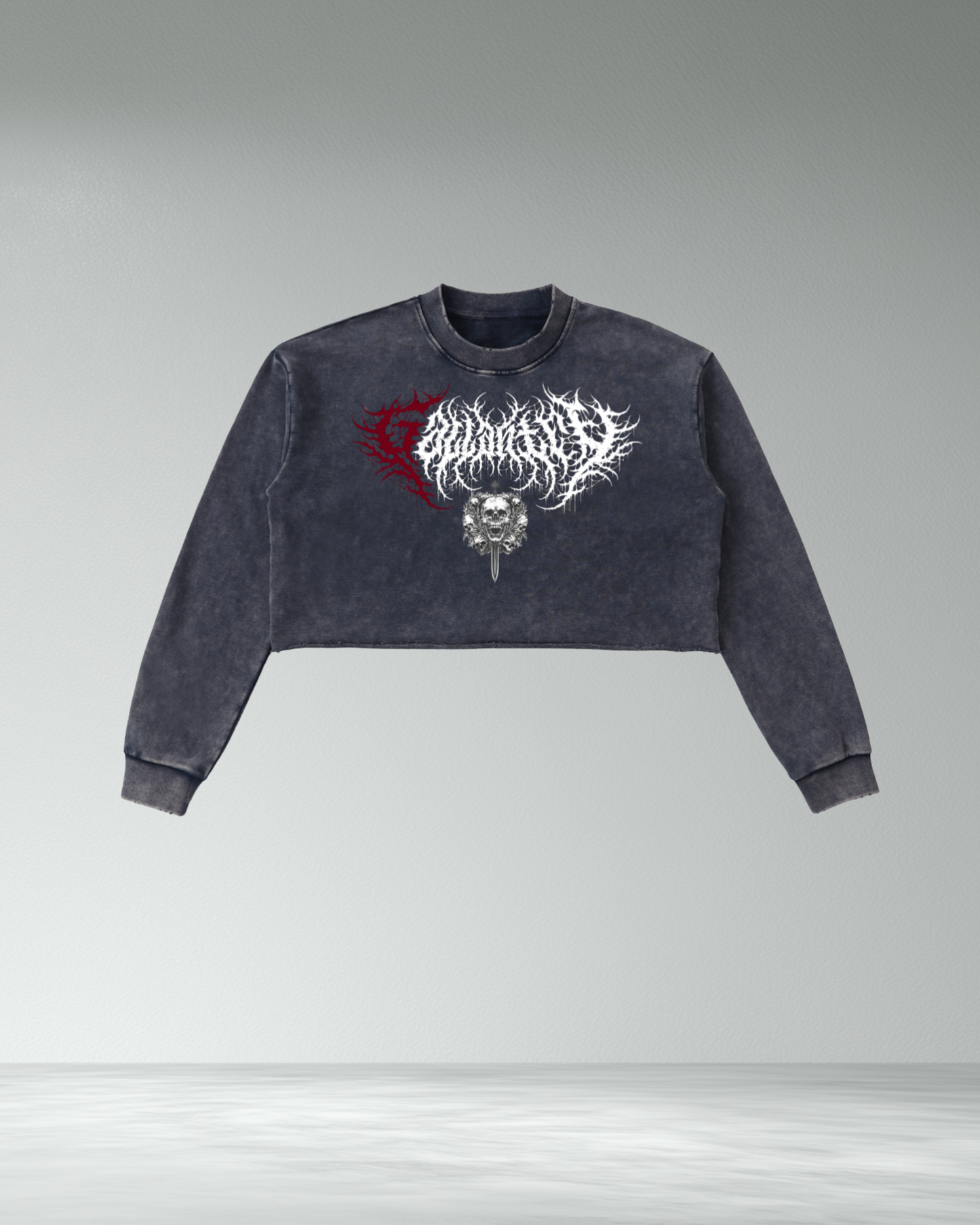 Deathcore vintage wash raw edge cropped sweatshirt