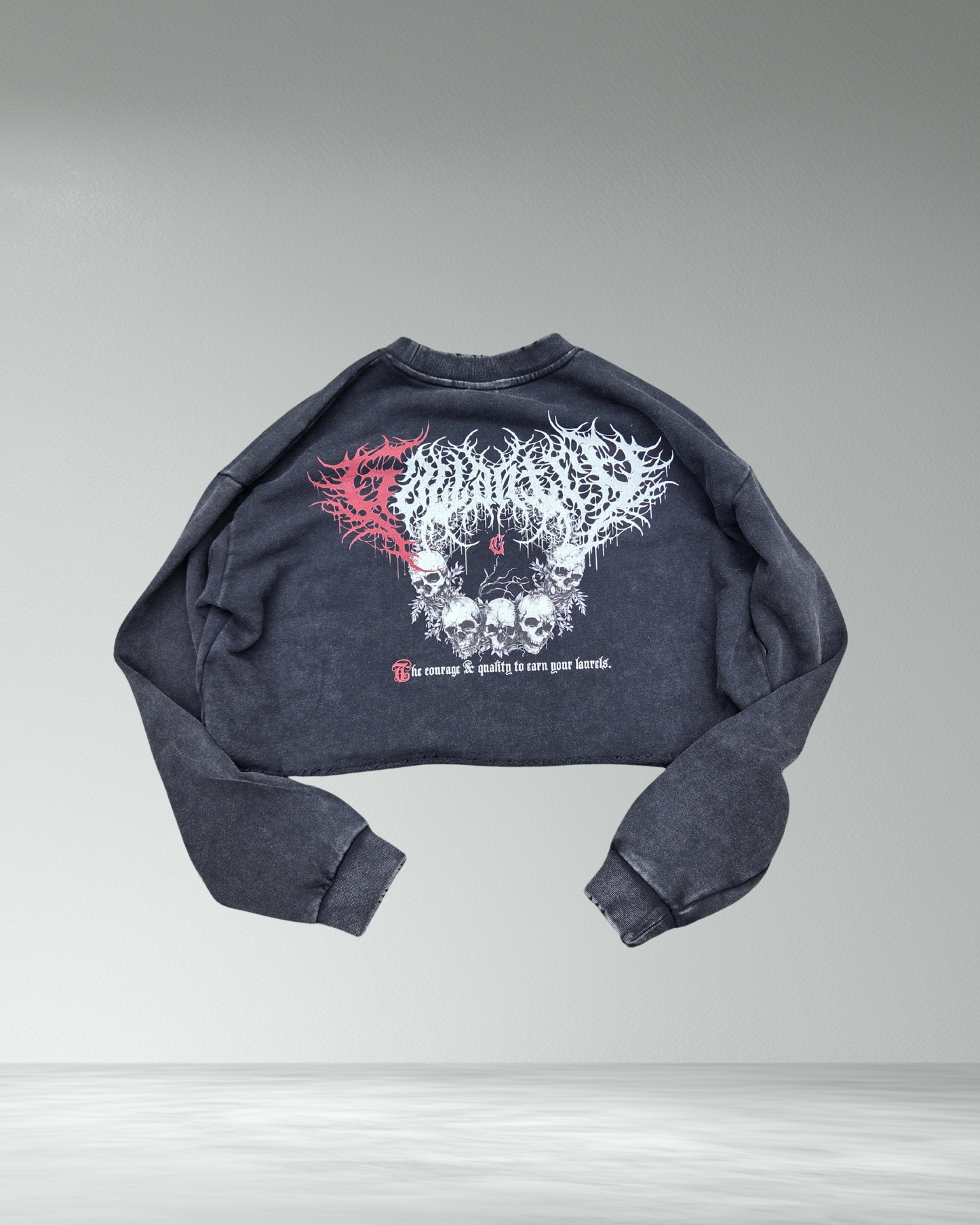 Deathcore vintage wash raw edge cropped sweatshirt