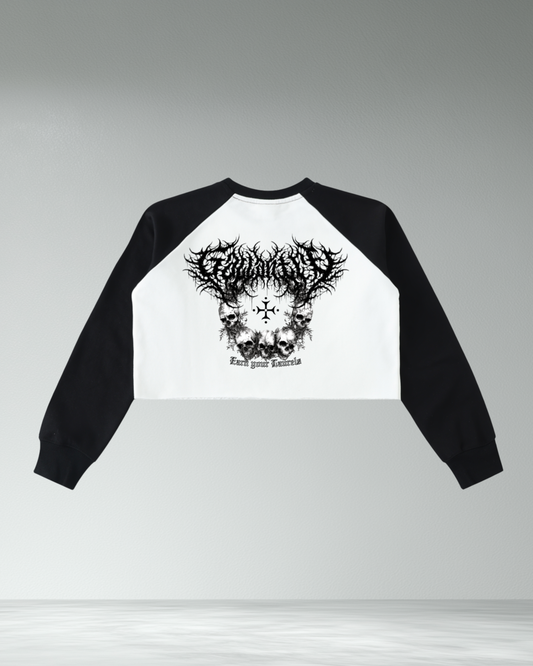 Deathcore contrast raw edge cropped sweatshirt