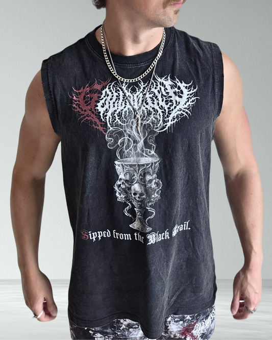 Deathcore vintage wash 'Black Grail' frayed tank