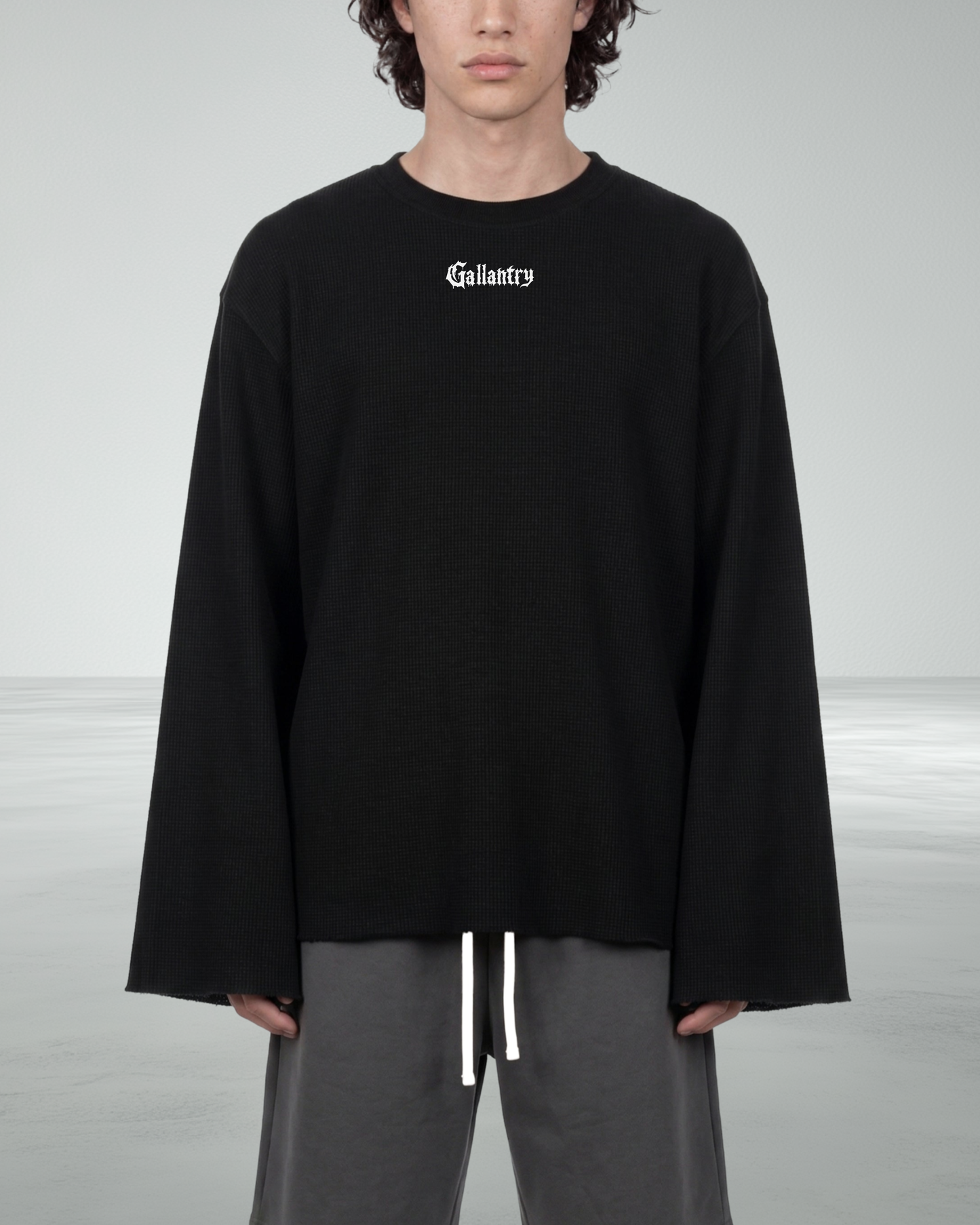 Long Sleeve Waffle 'EYL' Raw Hem T