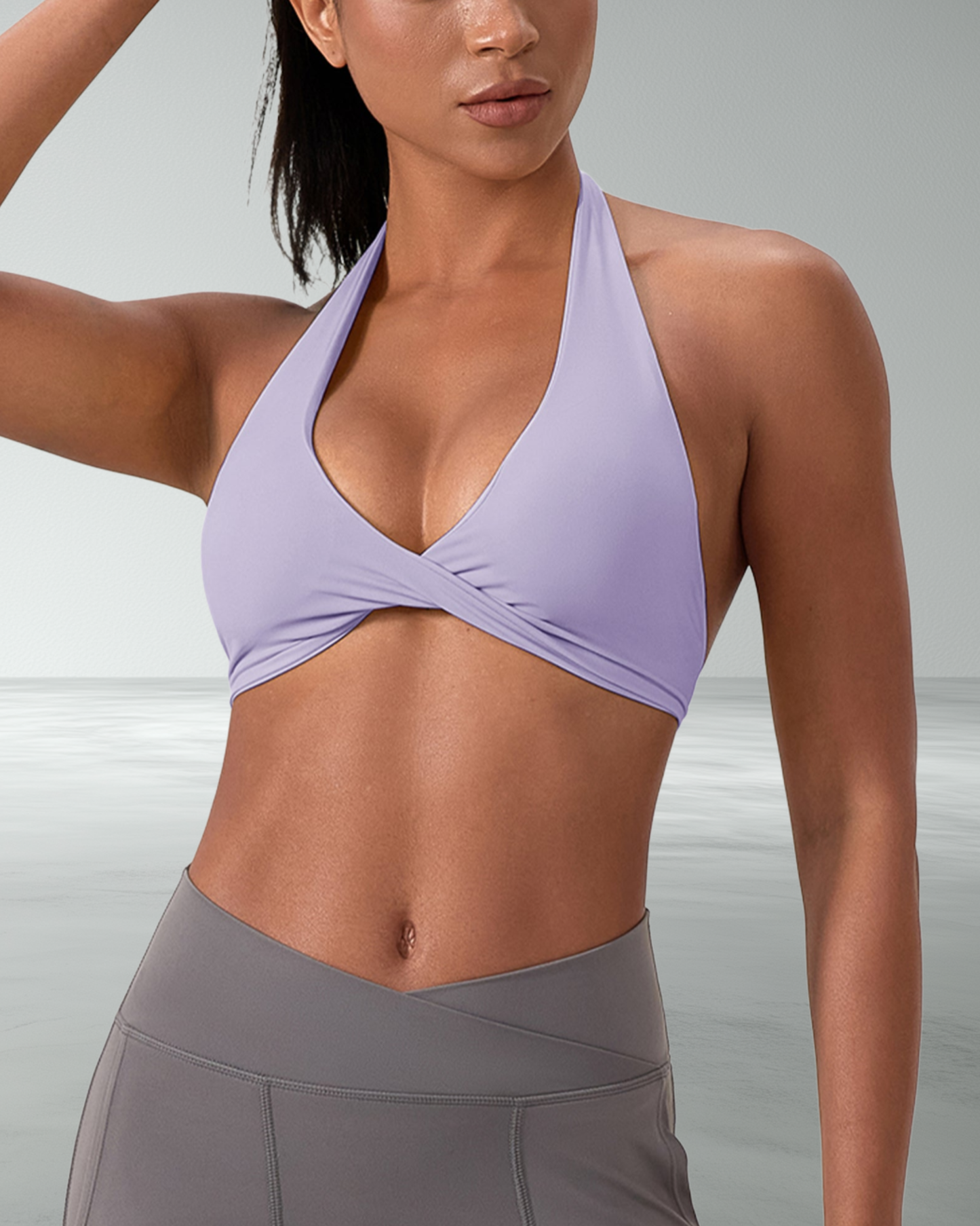 Pleated Halter Back Sports Bra
