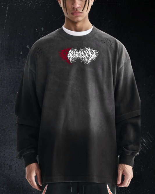 Deathcore sunfaded frayed faux two-piece t