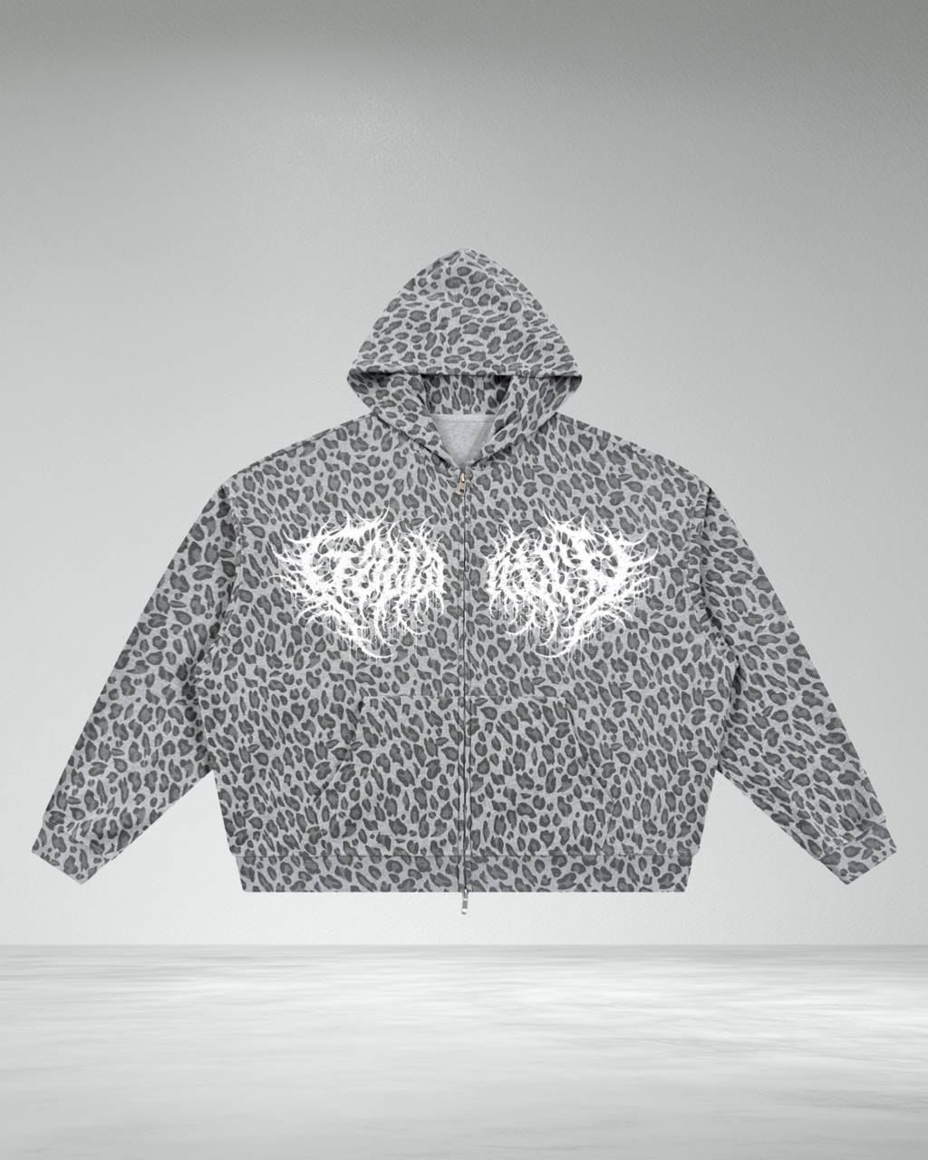 Waffle Leopard Two-Way Zip Hoodie
