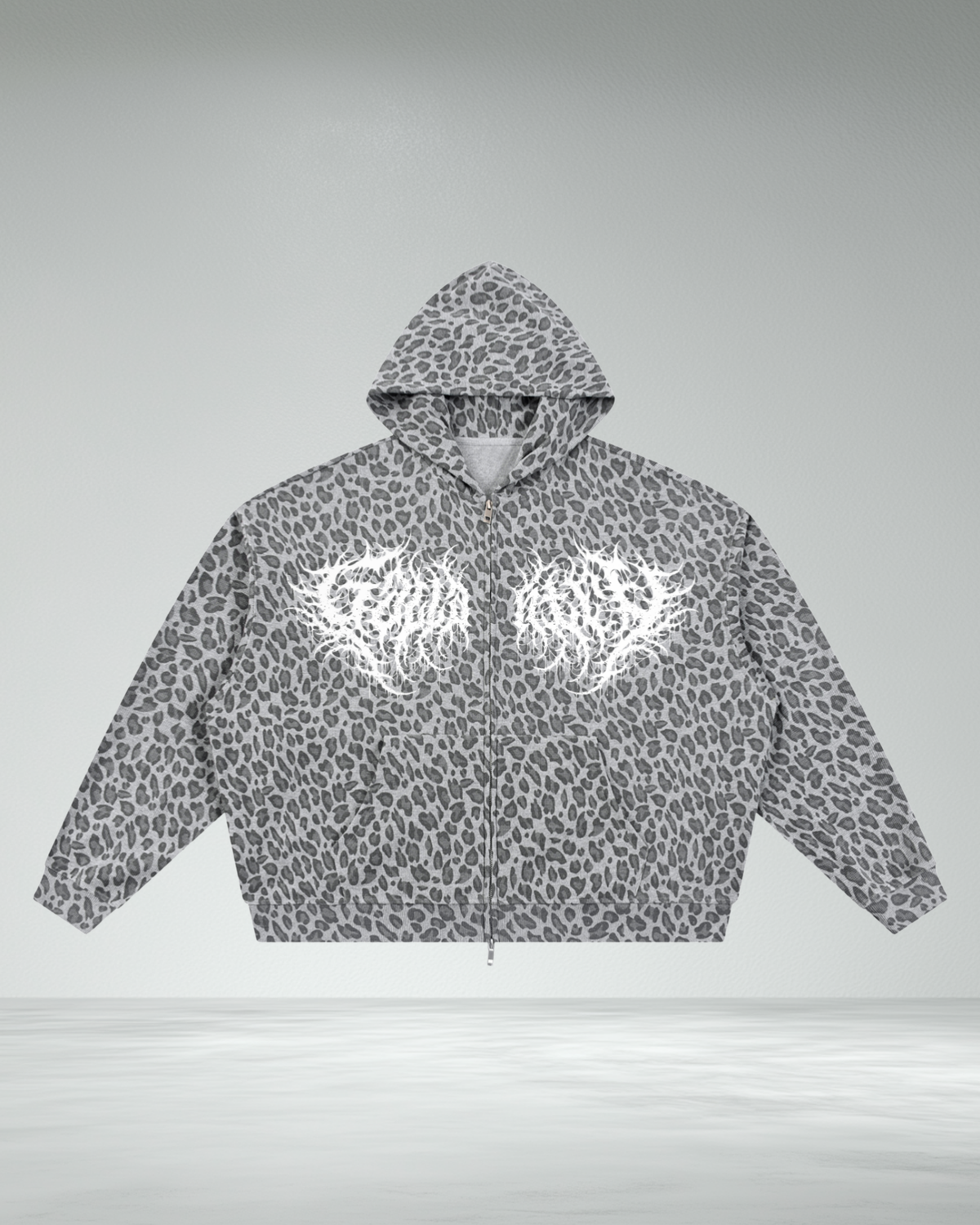 Waffle Leopard Two-Way Zip Hoodie