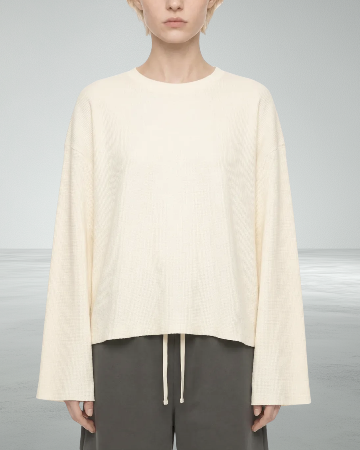 Long Sleeve Waffle 'EYL' Raw Hem T