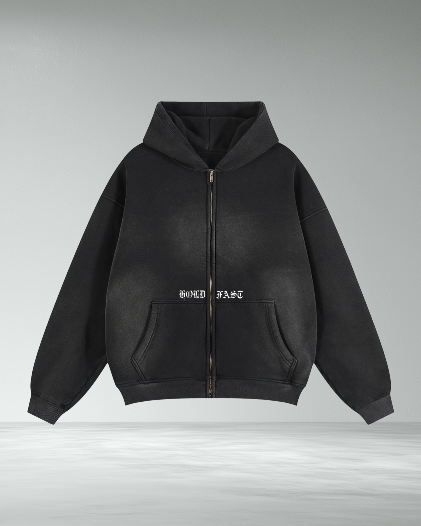 Faded Two-Way Zipped 'EYL' Boxy Fleece Hoodie