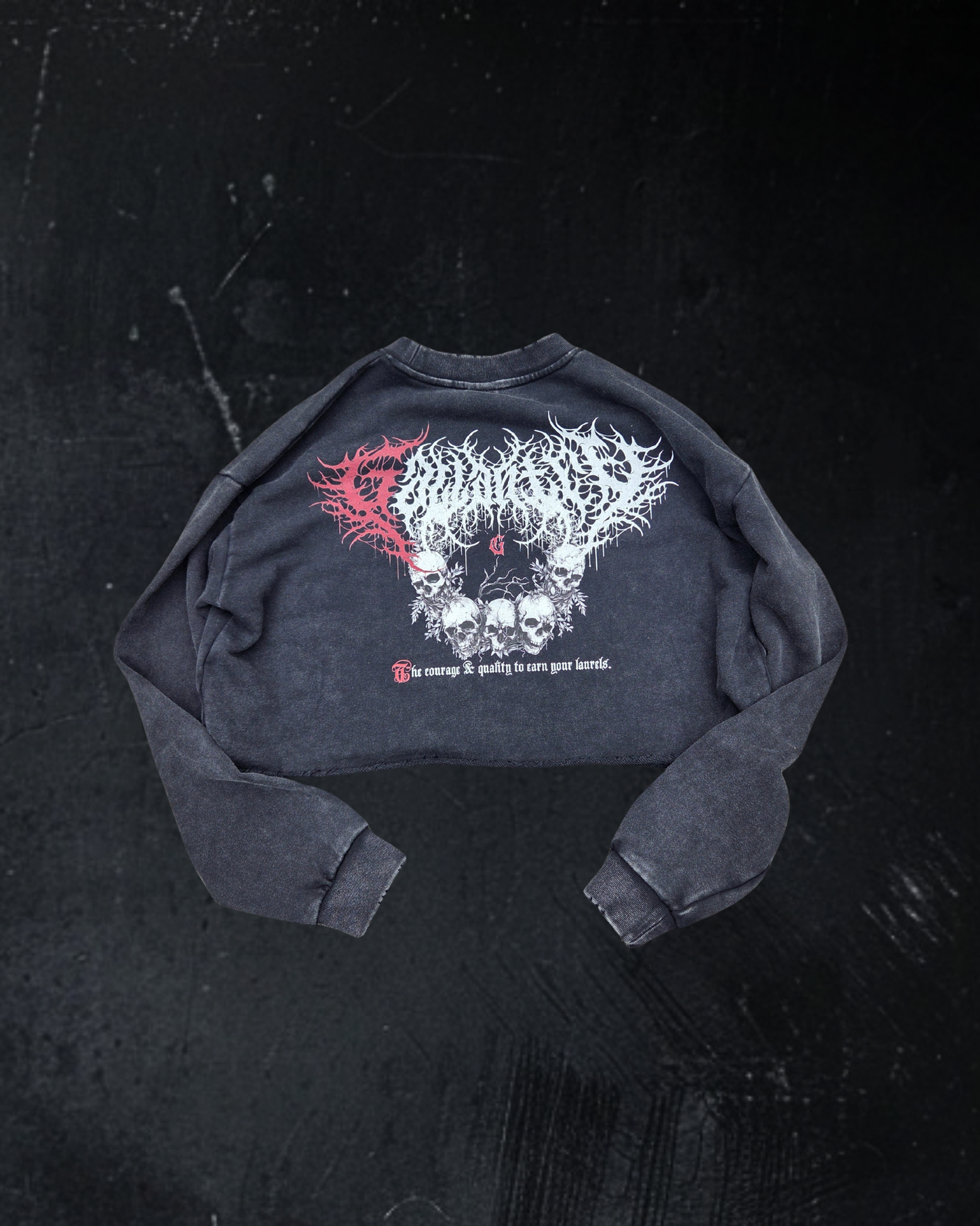 Deathcore vintage wash raw edge cropped sweatshirt