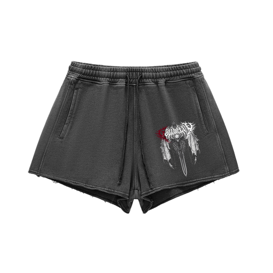 Women's 'Deathcore' snow wash raw edge shorts