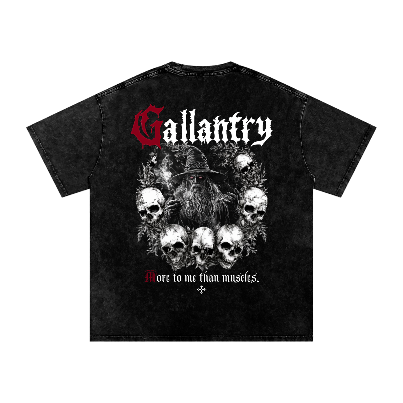Classic 'More to me than muscles' snow washed wizard t - Studio Gallantry