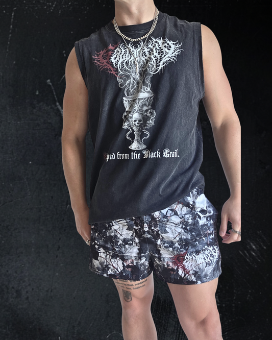 Deathcore skull camo training shorts