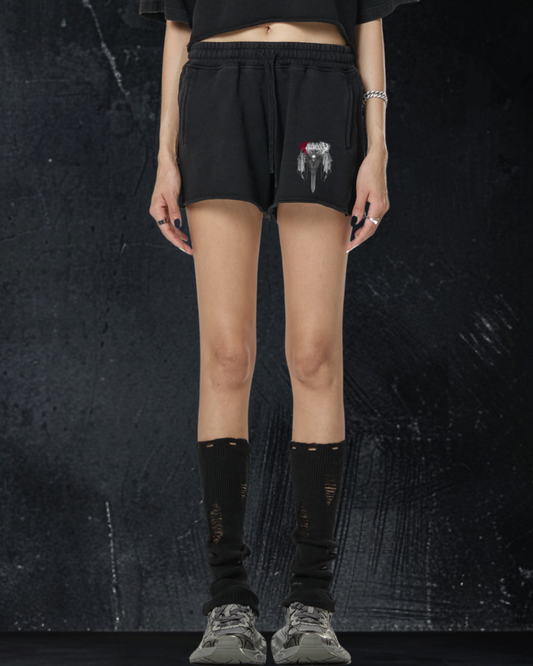 Women's Deathcore vintage wash raw edge shorts