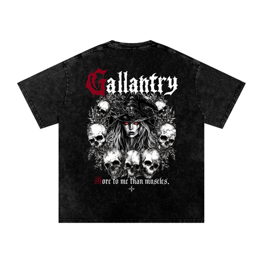 Classic 'More to me than muscles' snow washed witch t - Studio Gallantry